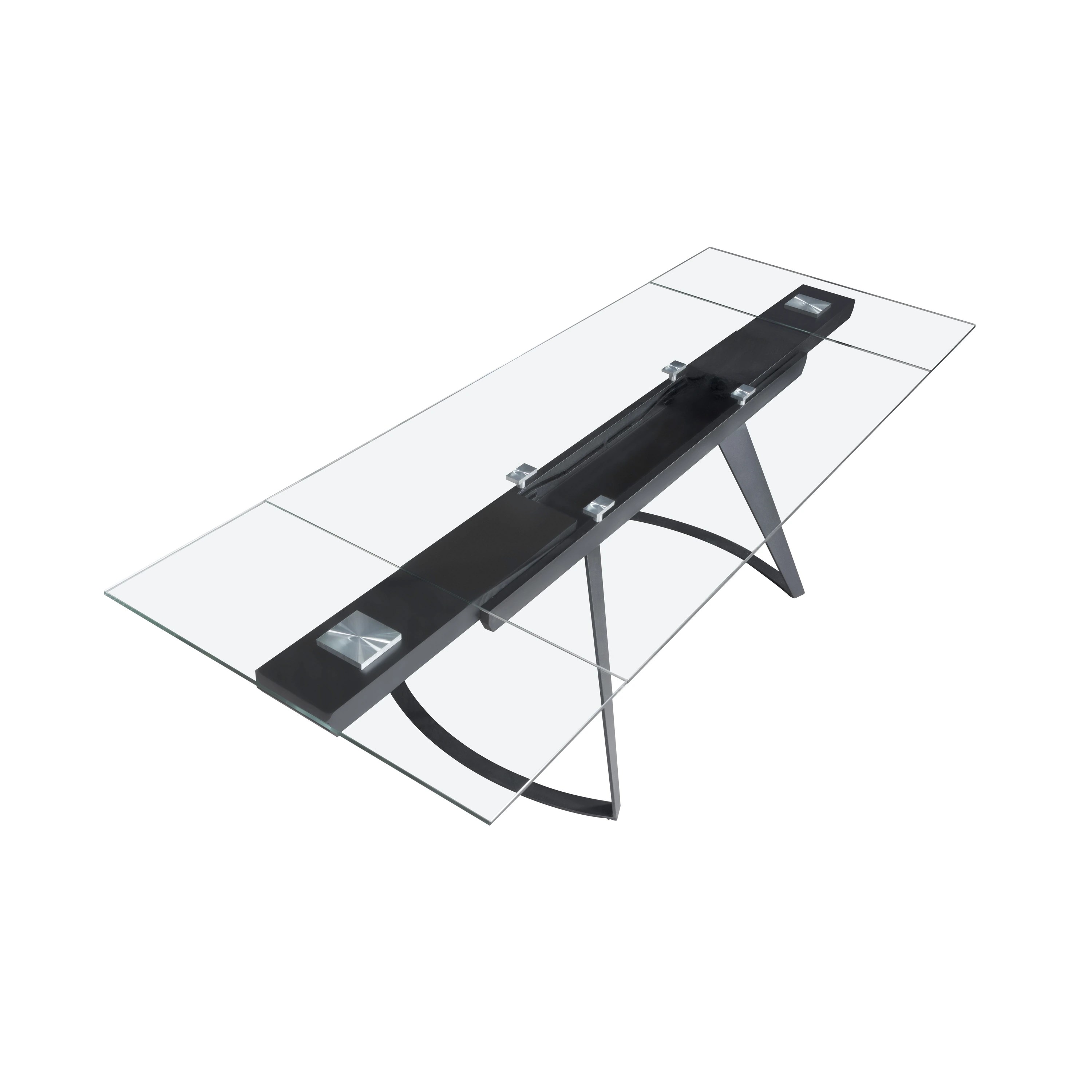 Table à manger extensible rectangulaire en verre trempé et acier noir