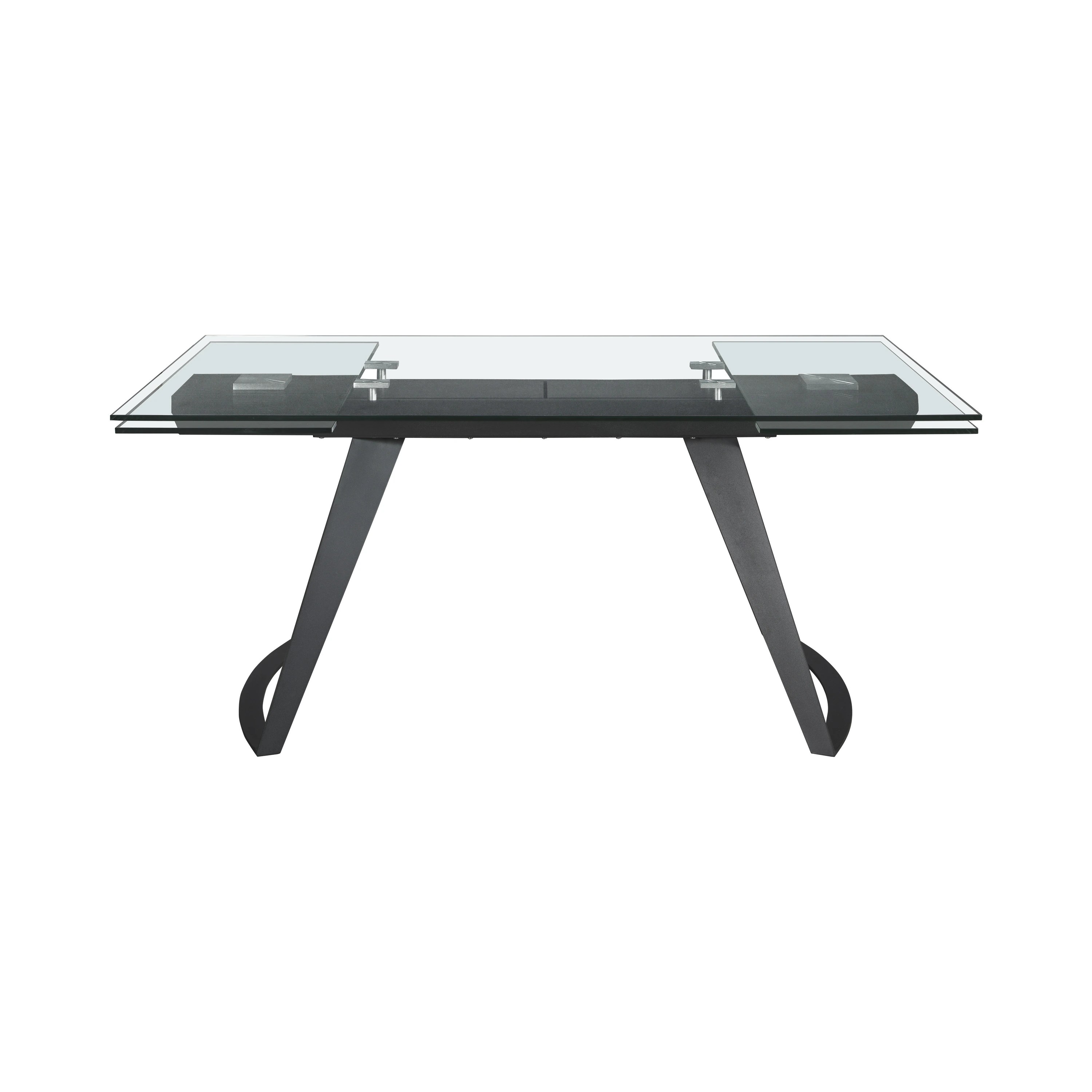 Table à manger extensible rectangulaire en verre trempé et acier noir