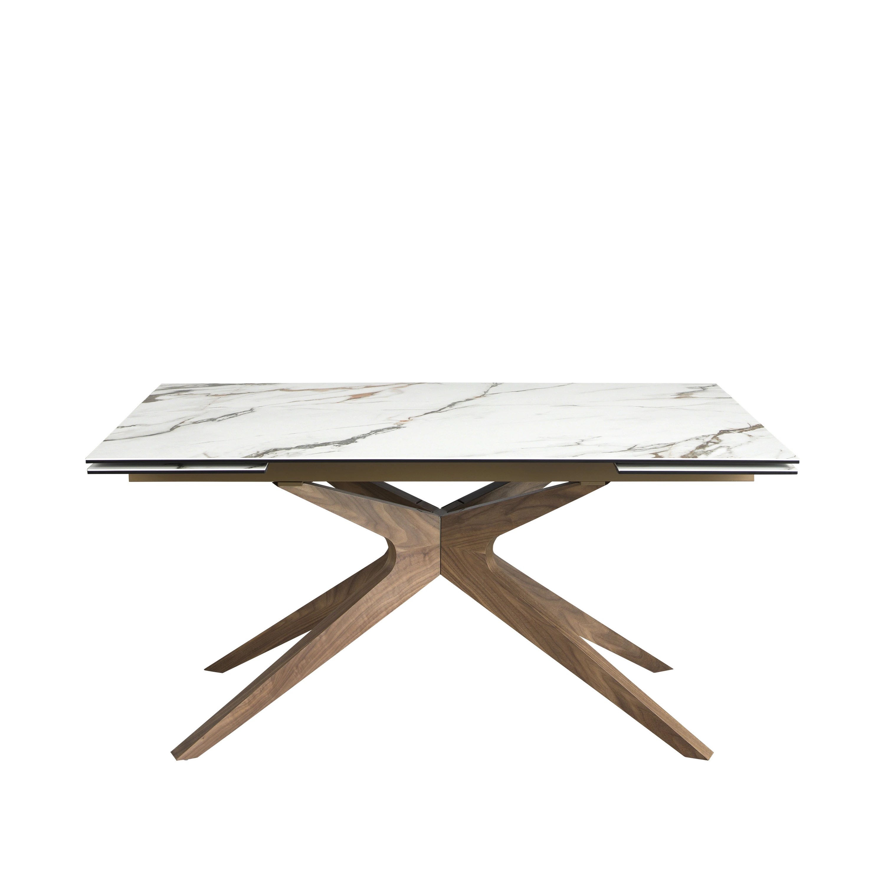 Table à manger extensible rectangulaire en marbre porcelaine et noyer
