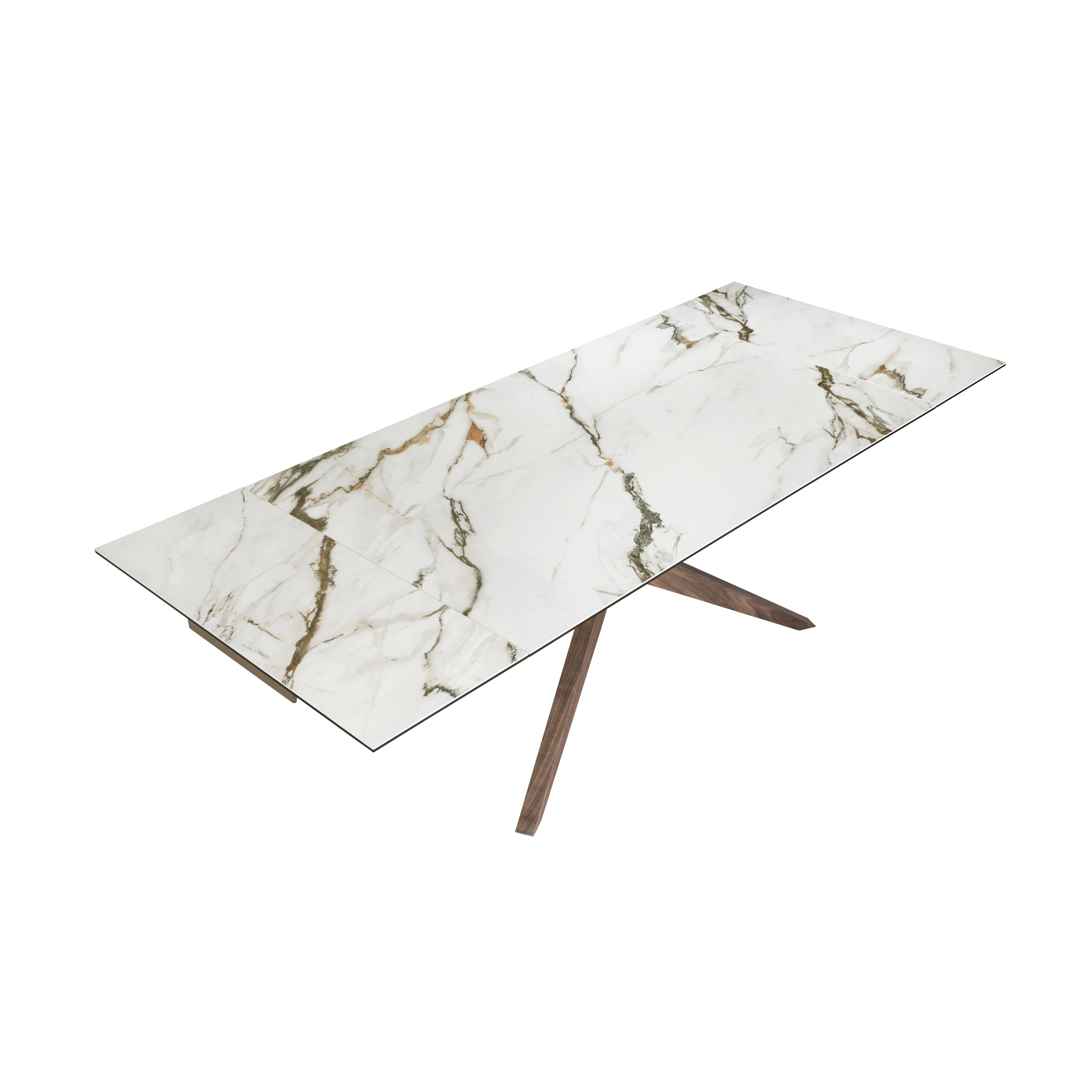 Table à manger extensible rectangulaire en marbre porcelaine et noyer
