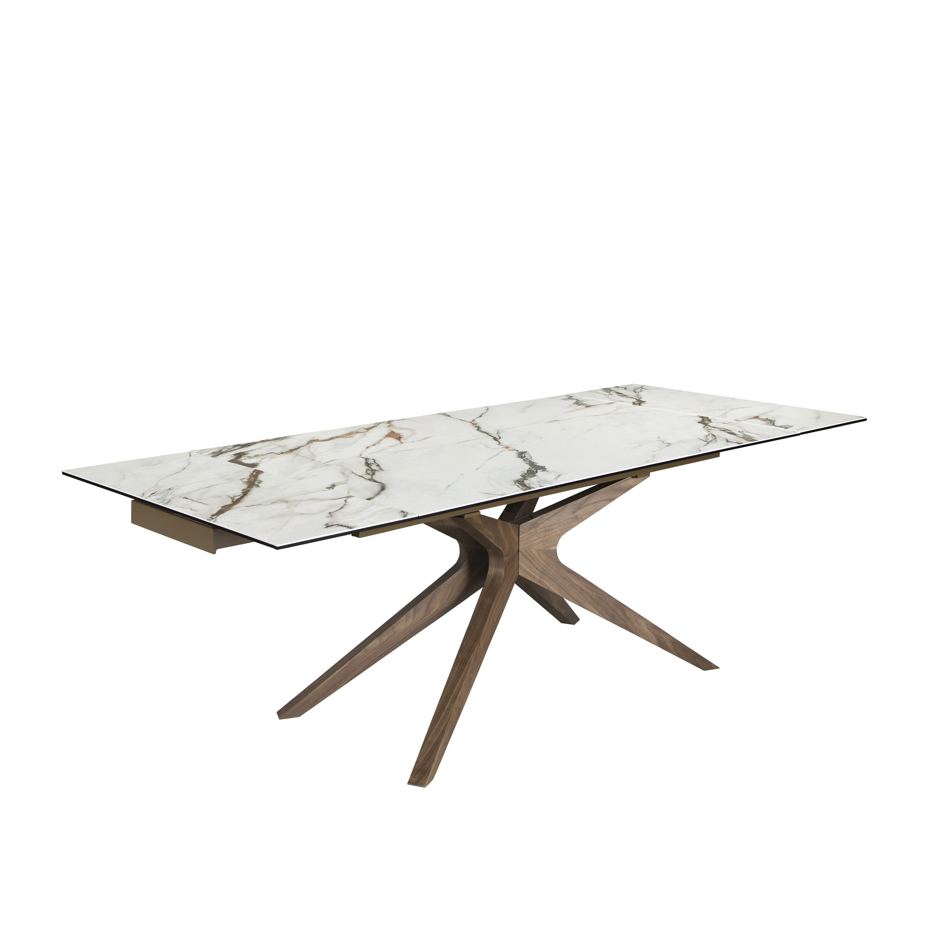 Table à manger extensible rectangulaire en marbre porcelaine et noyer