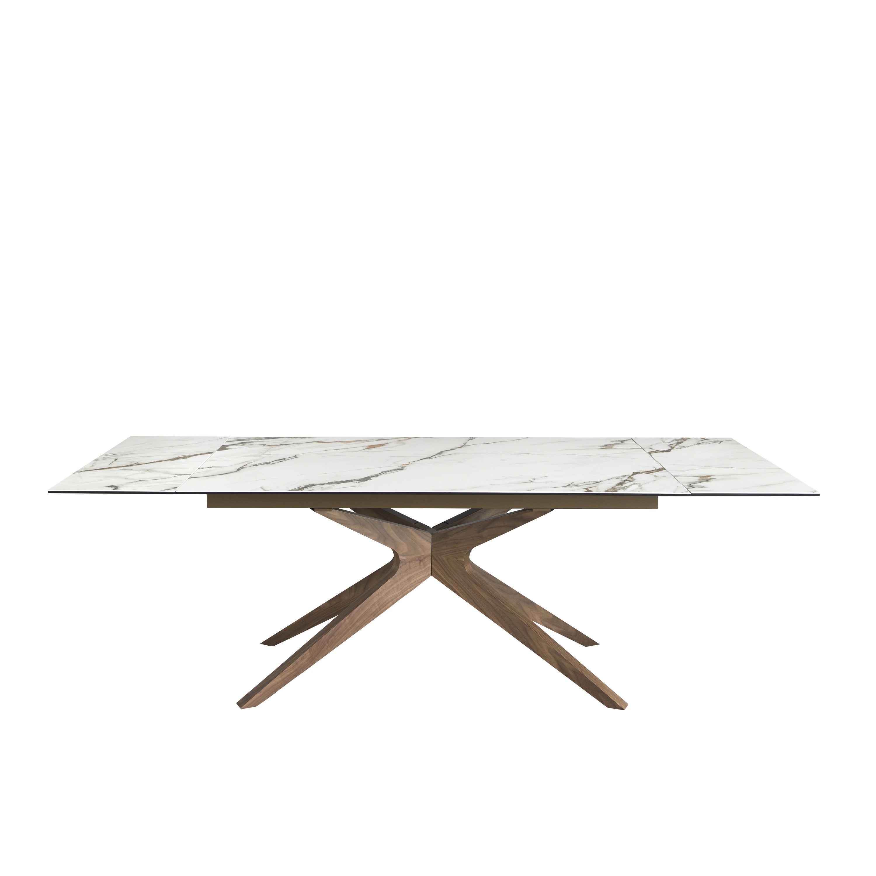 Table à manger extensible rectangulaire en marbre porcelaine et noyer