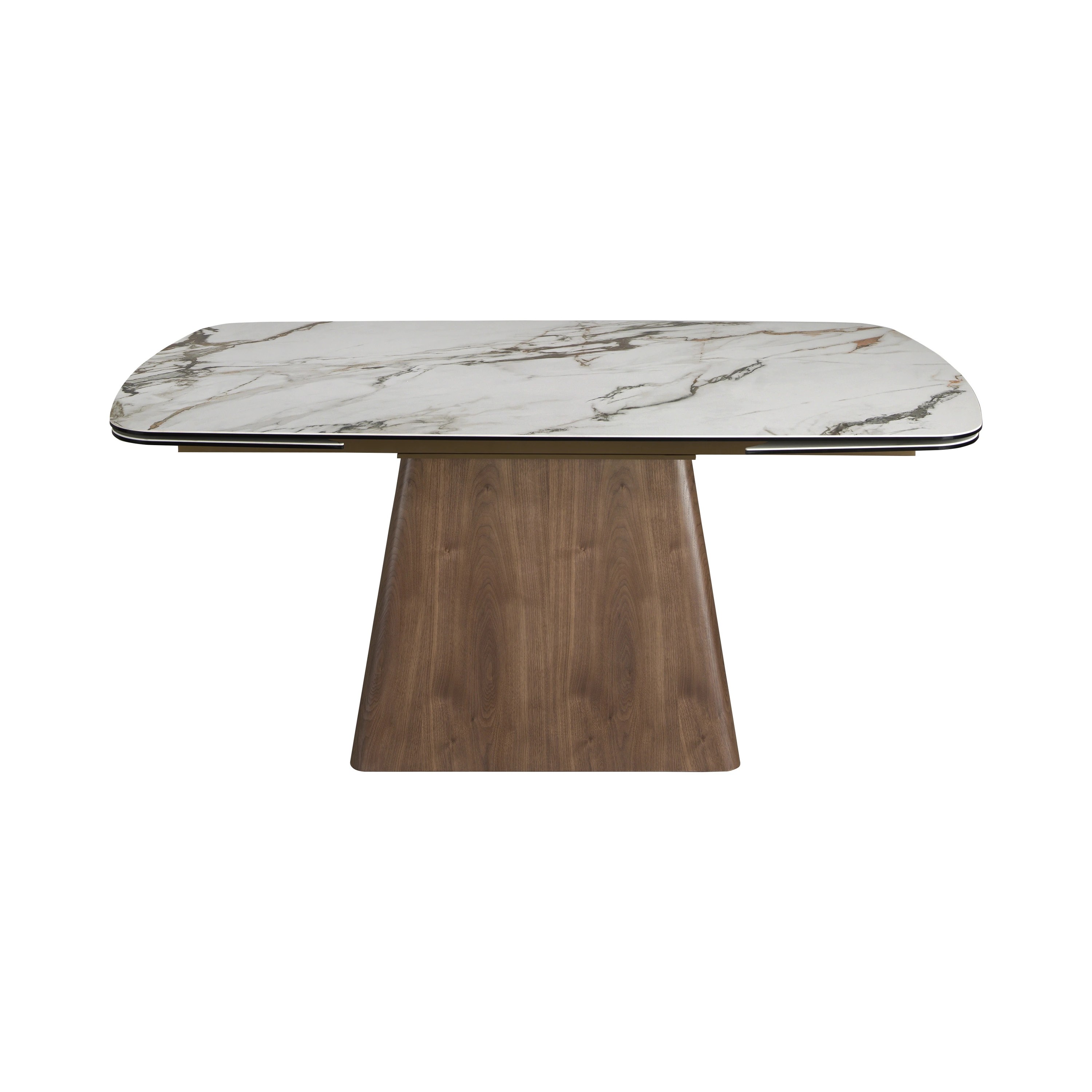 Table de salle à manger rectangulaire à rallonge en marbre porcelaine et bois de noyer