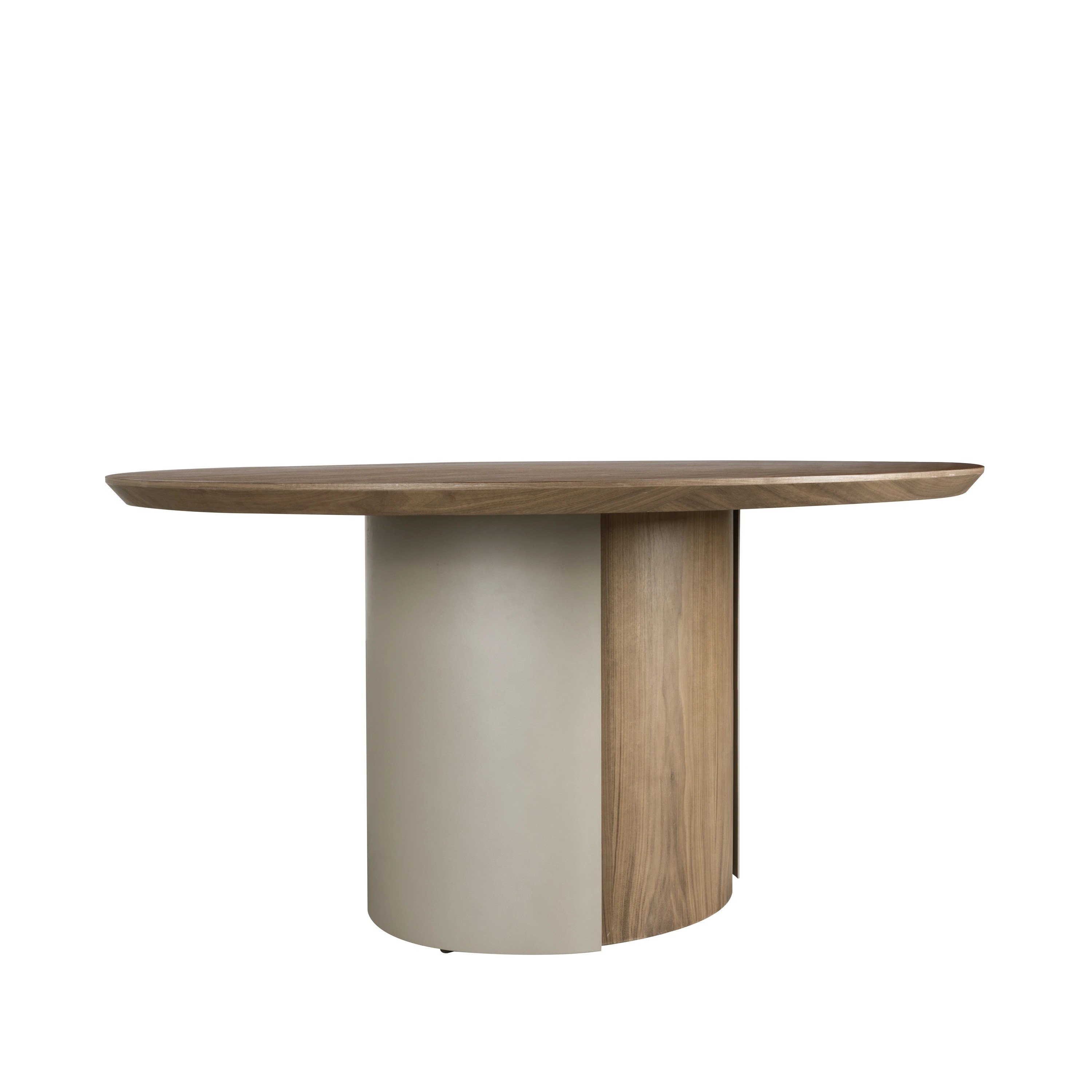 Table de salle à manger ronde en noyer et acier sable métallique