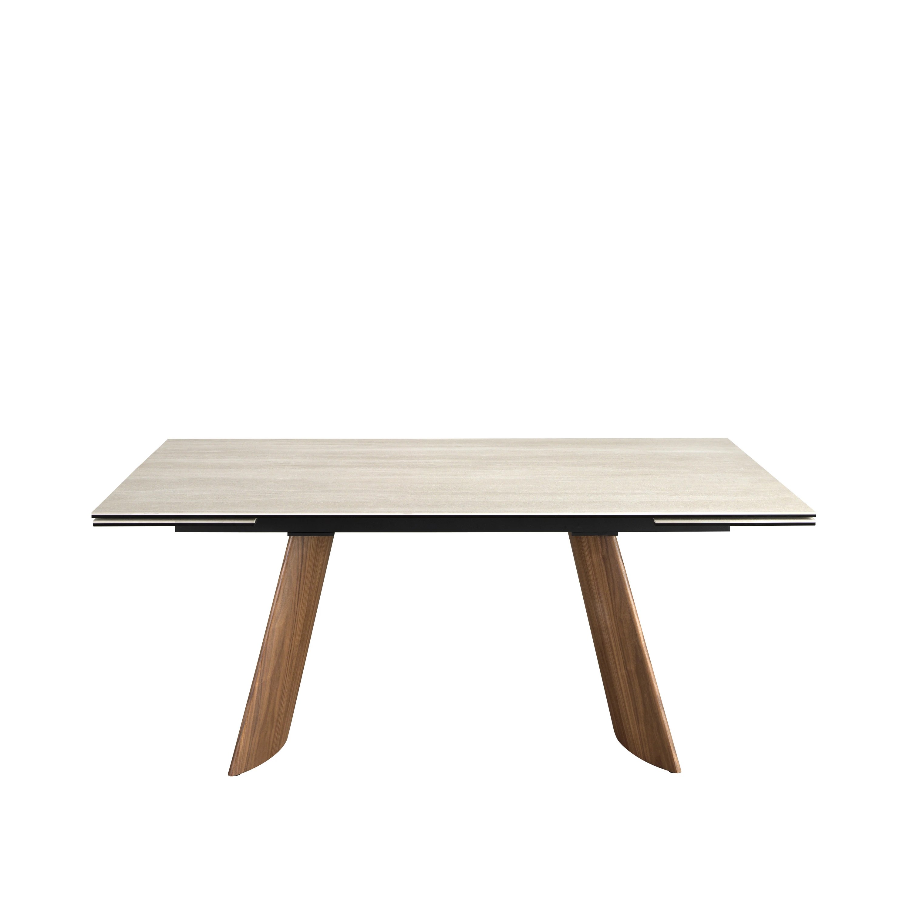 Table de salle à manger rectangulaire à rallonge en marbre porcelaine et acier effet noyer