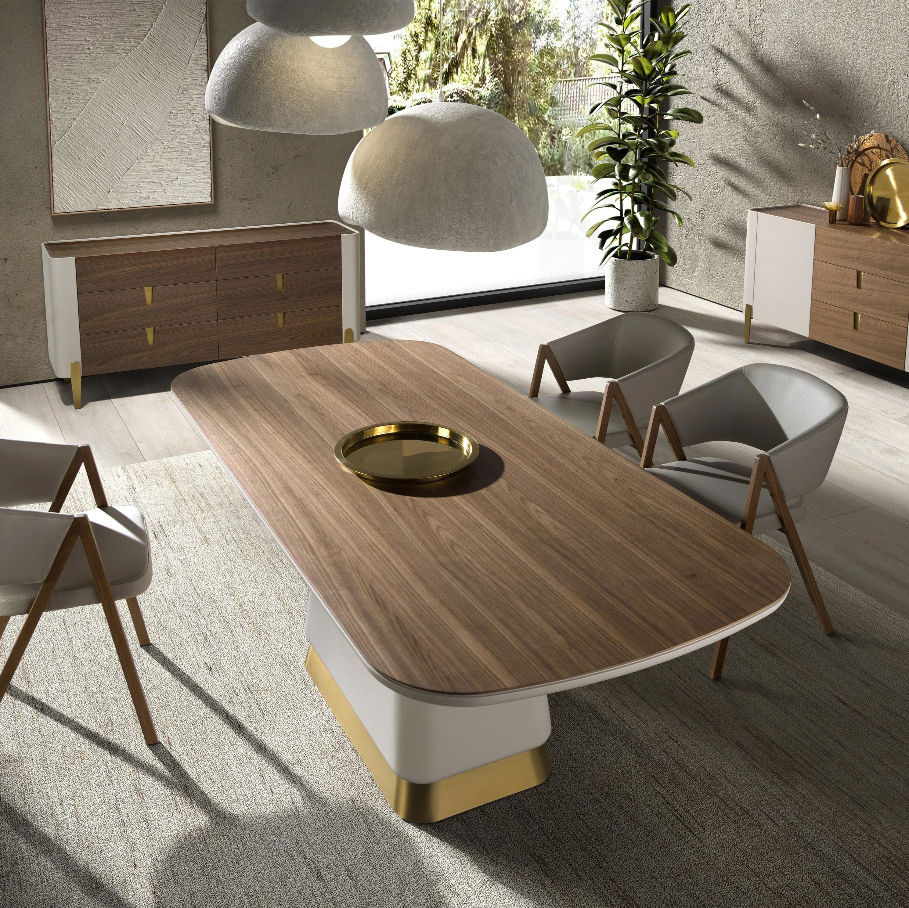 Table de salle à manger rectangulaire en noyer et bois beige