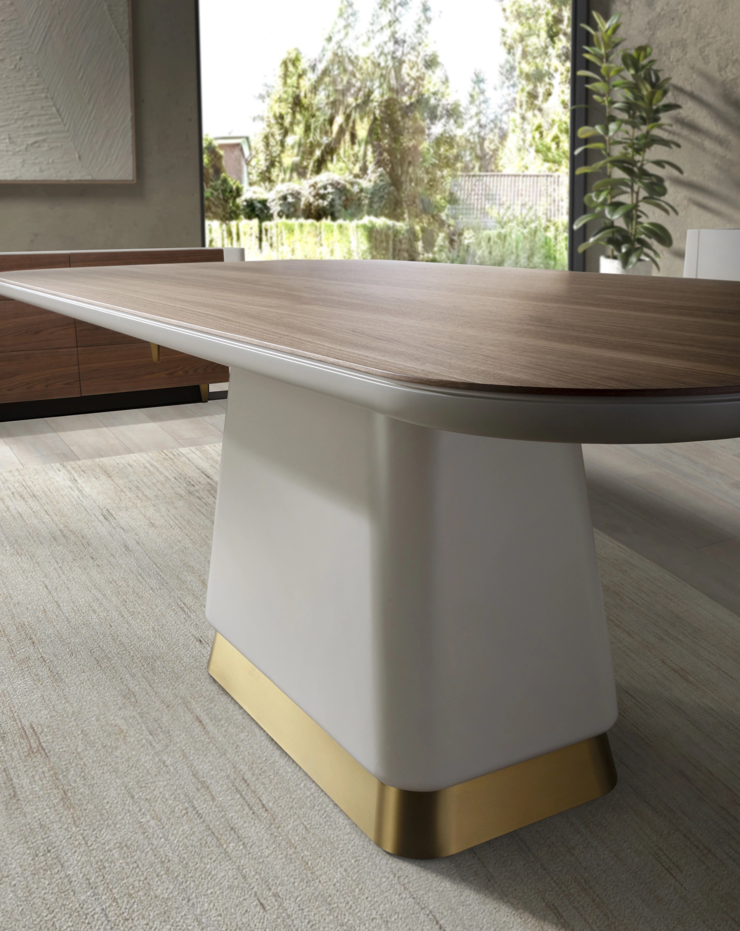 Table de salle à manger rectangulaire en noyer et bois beige