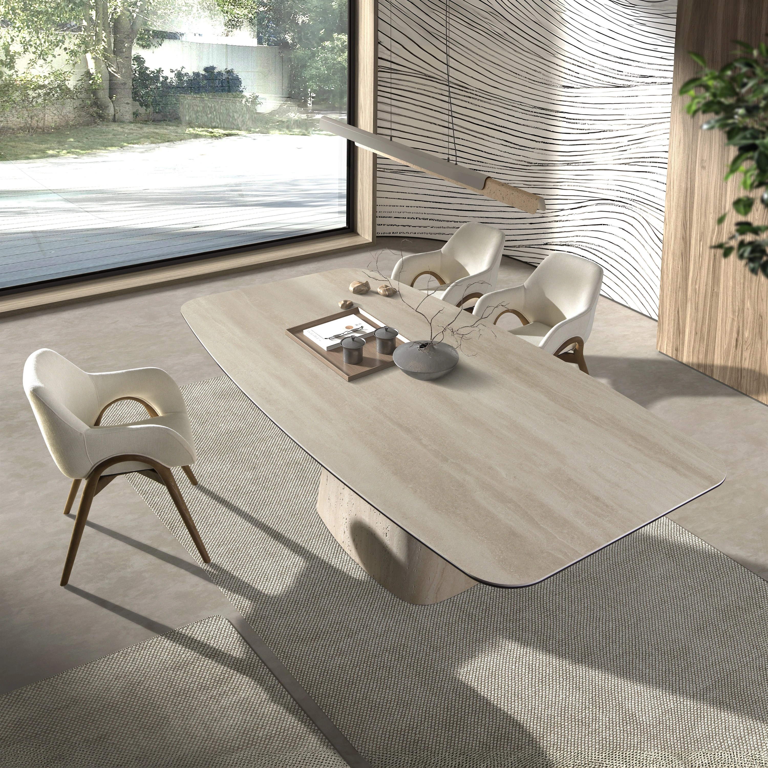 Table de salle à manger ovale en tonneau en marbre porcelaine