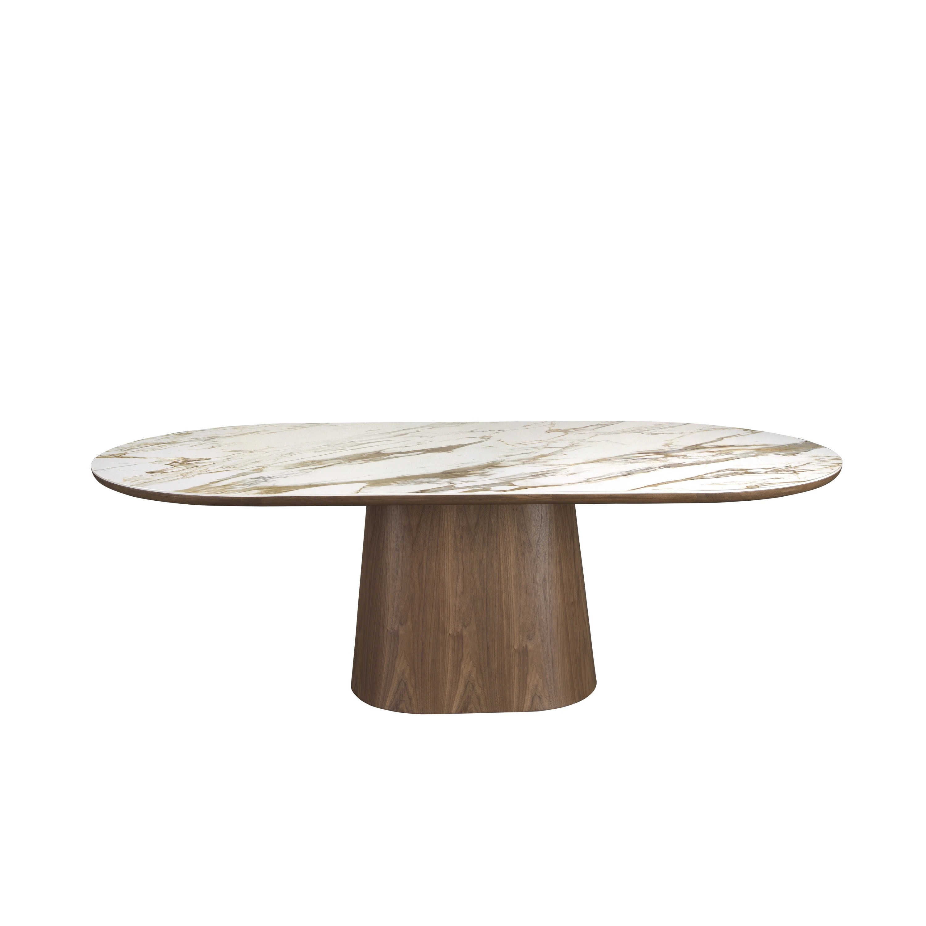 Table de salle à manger ovale demi-ronde en porcelaine, marbre et noyer