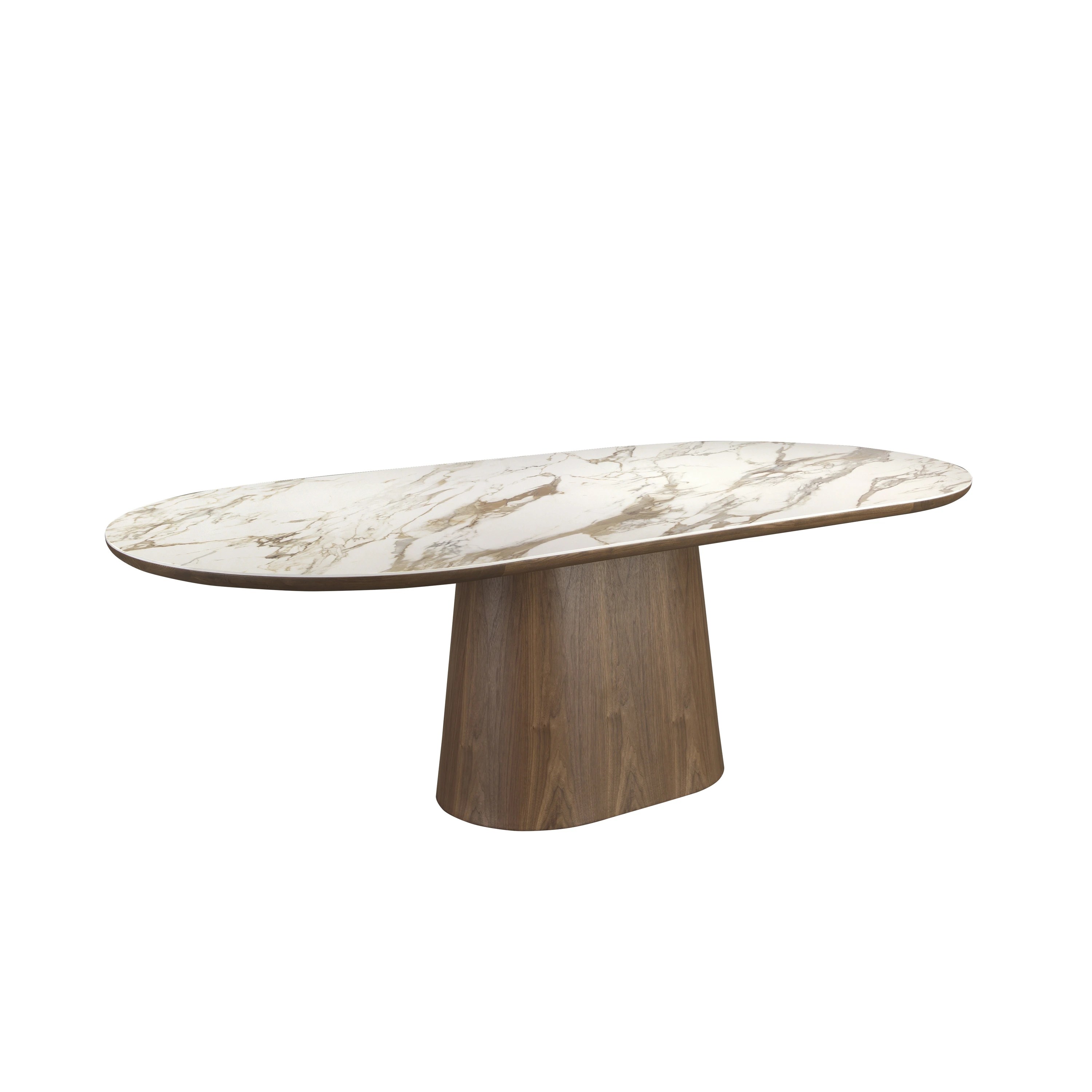 Table de salle à manger ovale demi-ronde en porcelaine, marbre et noyer