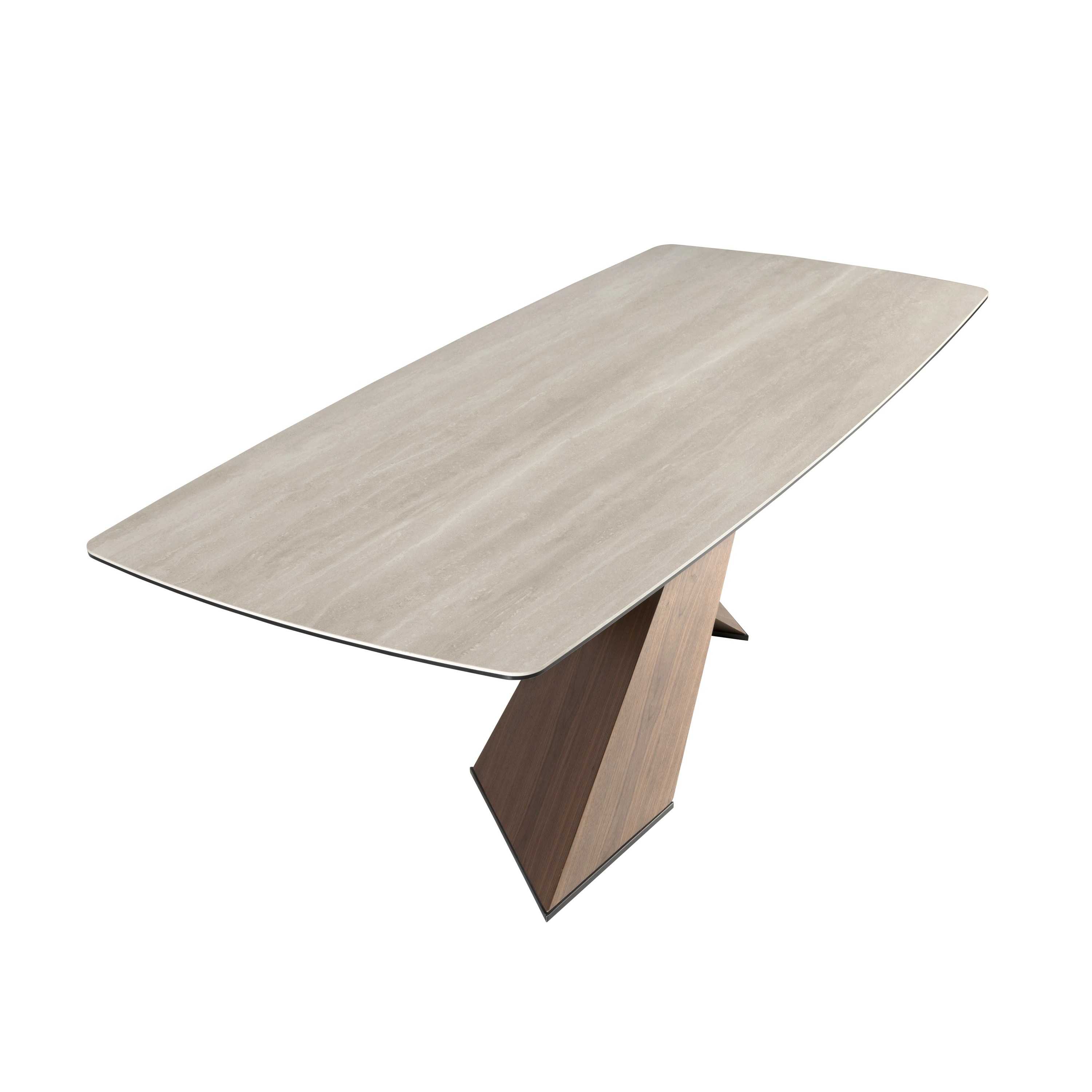 Table à manger ovale en marbre porcelainé et noyer