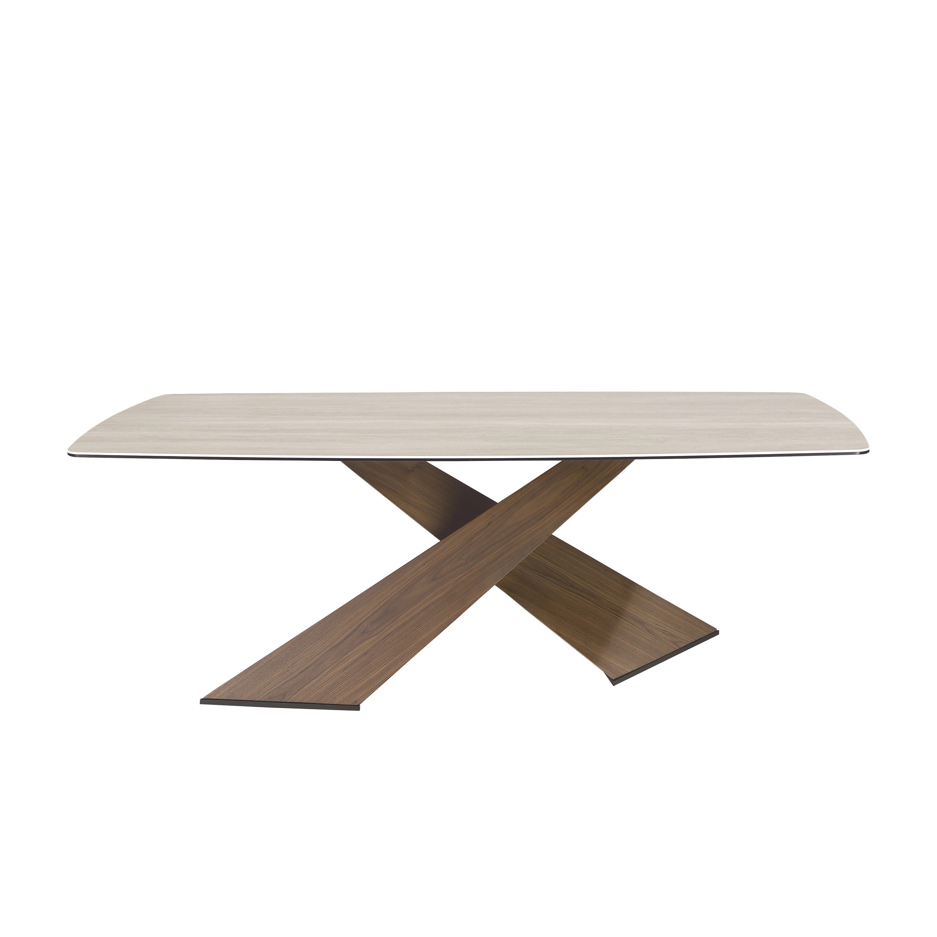 Table à manger ovale en marbre porcelainé et noyer