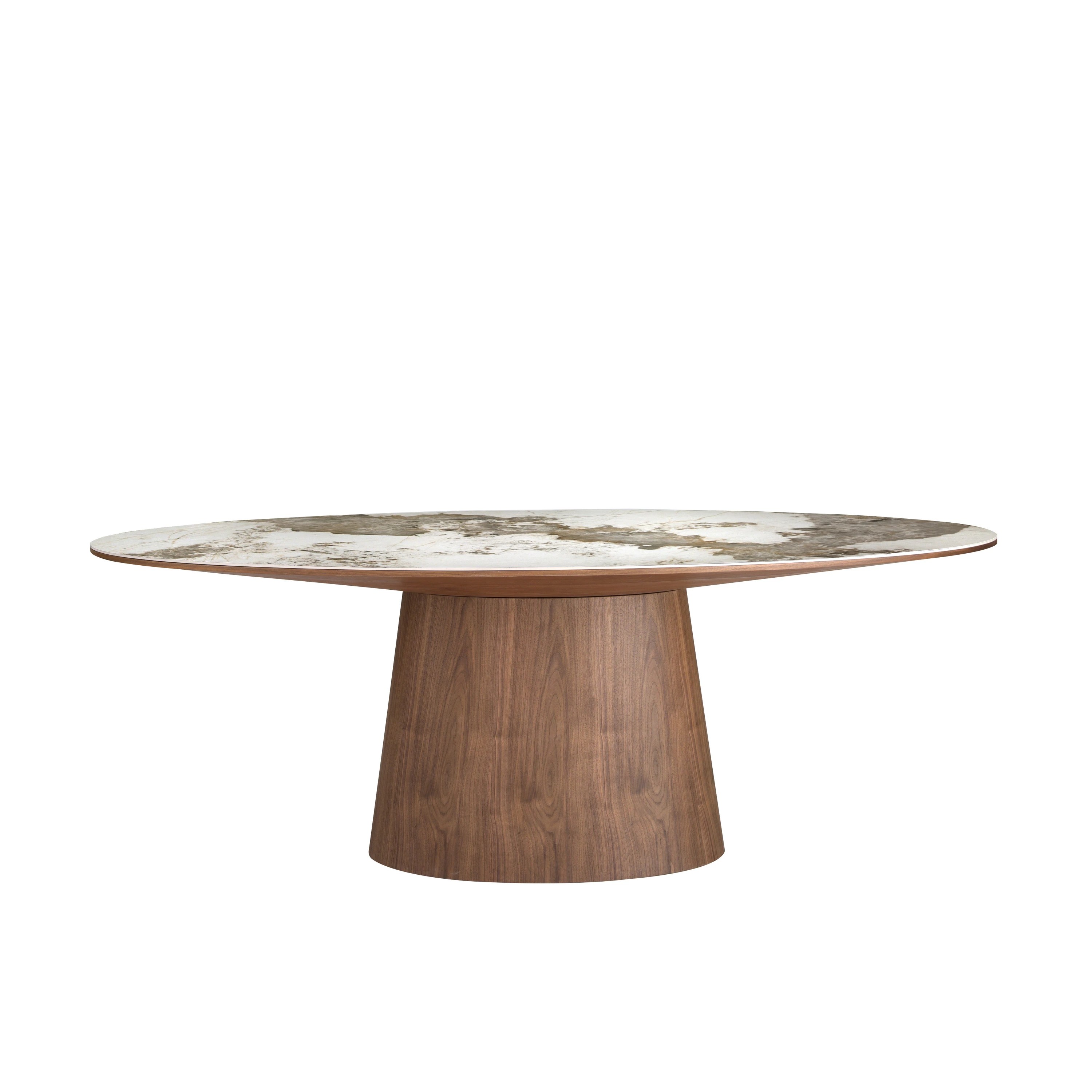 Table de salle à manger ovale en marbre en porcelaine et noyer