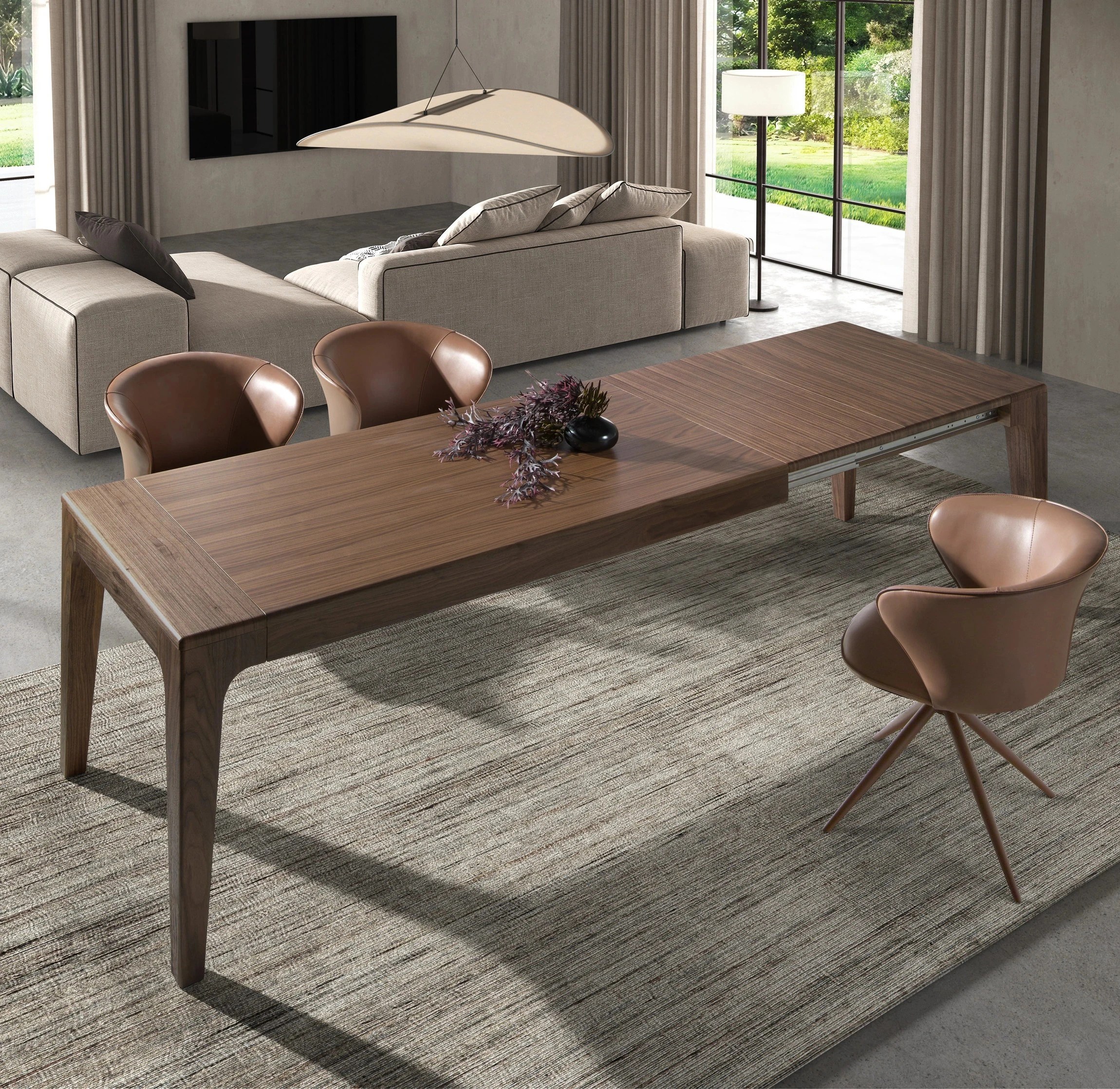 Table de salle à manger rectangulaire extensible en noyer