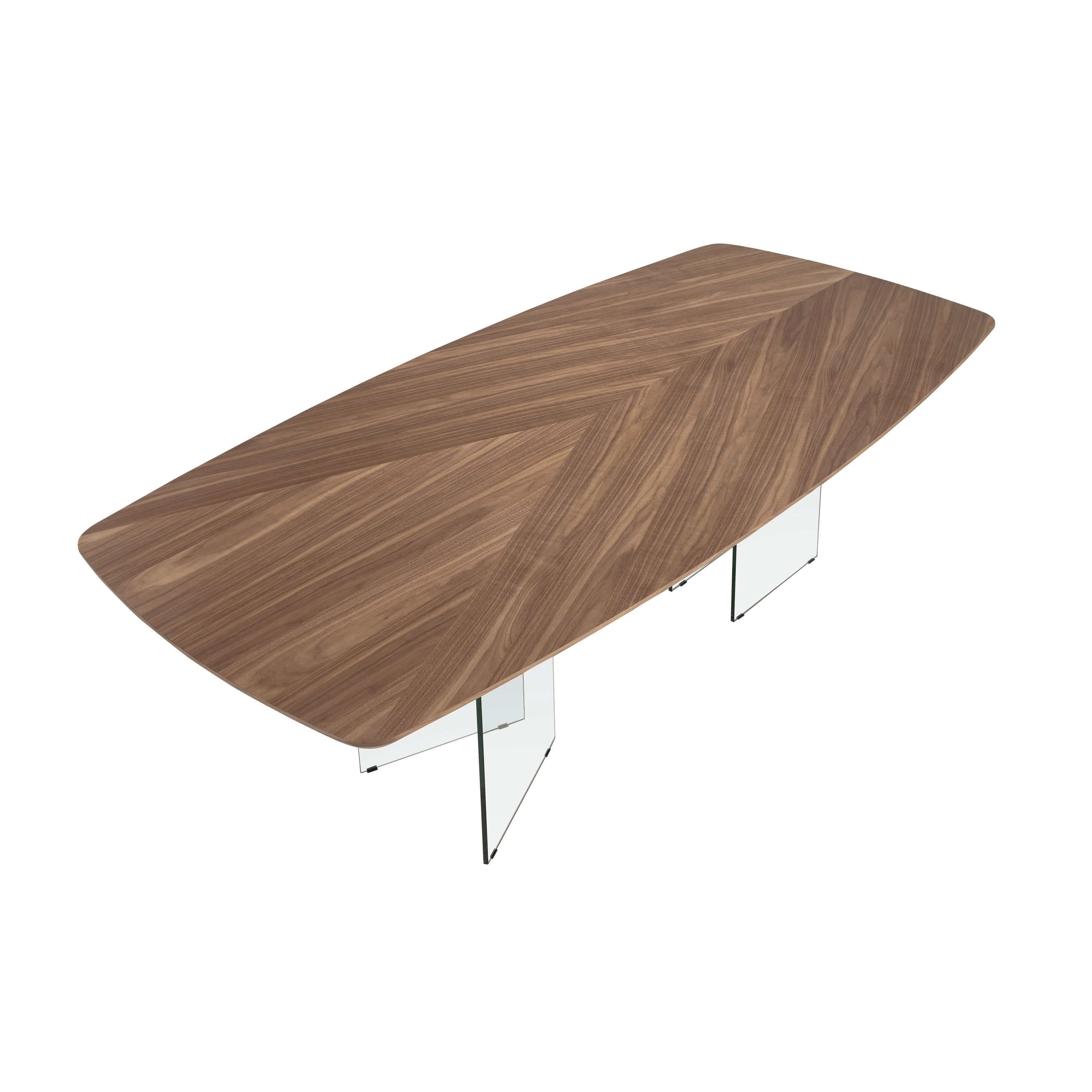 Table de salle à manger ovale en forme de tonneau en noyer et verre trempé