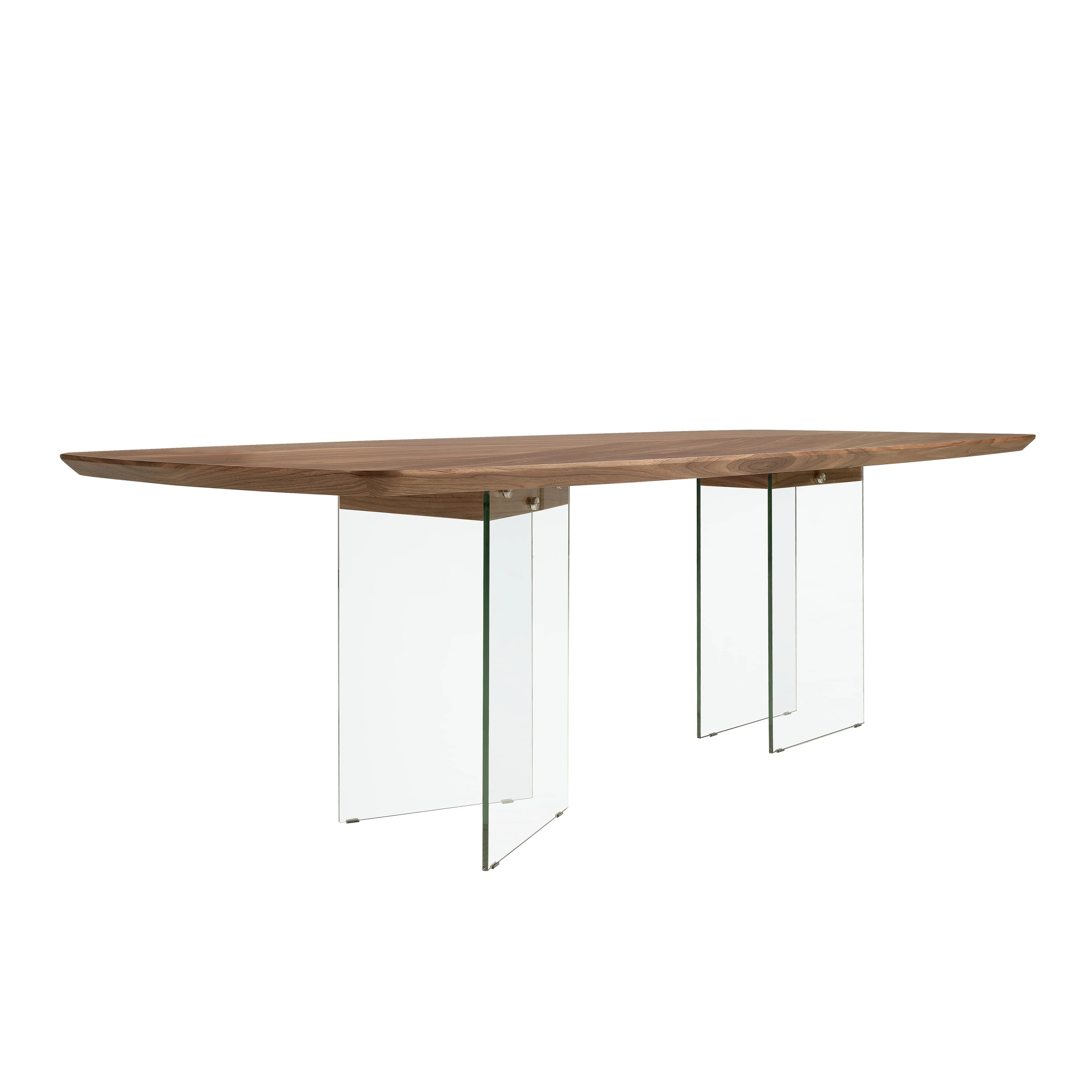 Table de salle à manger ovale en forme de tonneau en noyer et verre trempé