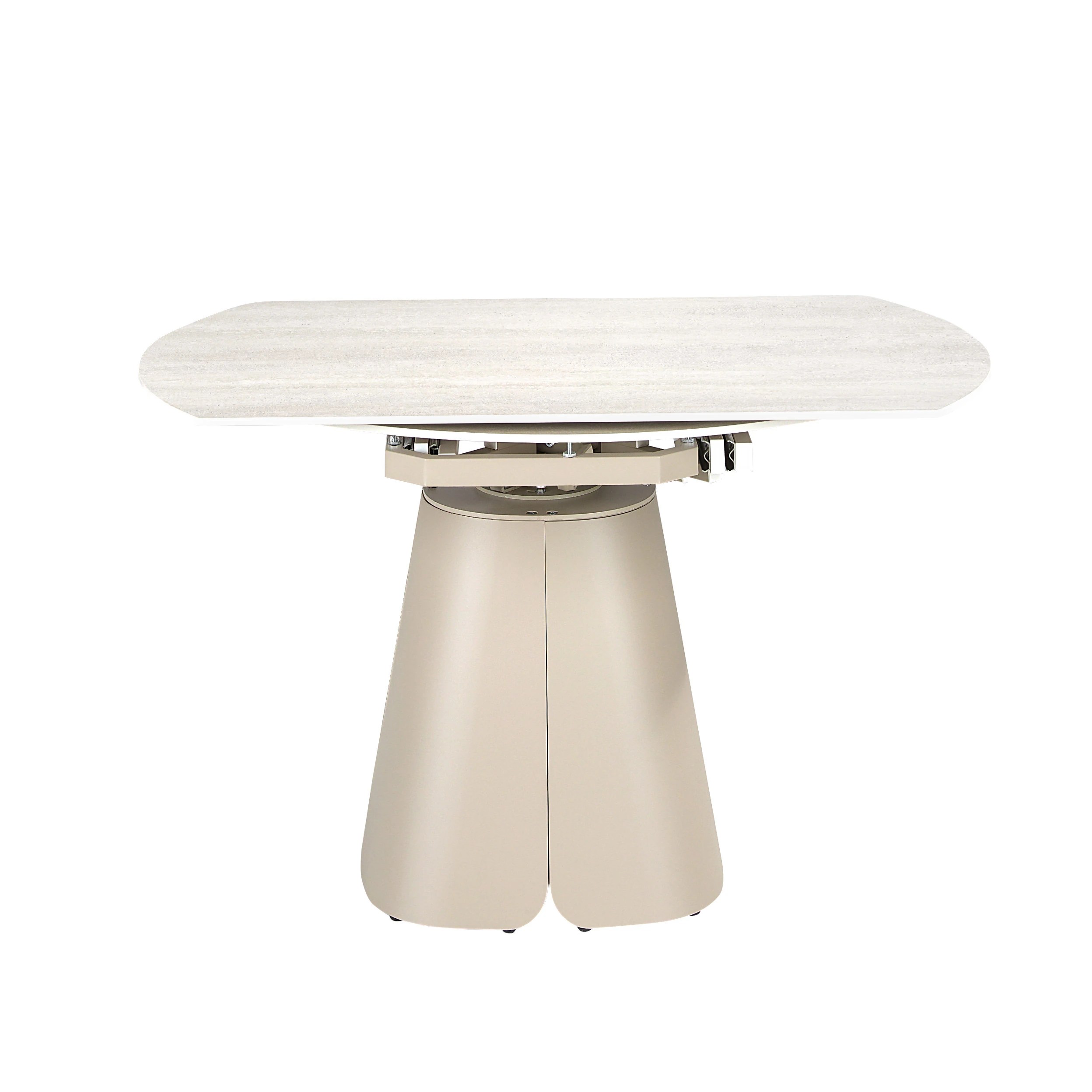 Table de salle à manger ronde extensible en marbre céramique et acier couleur sable