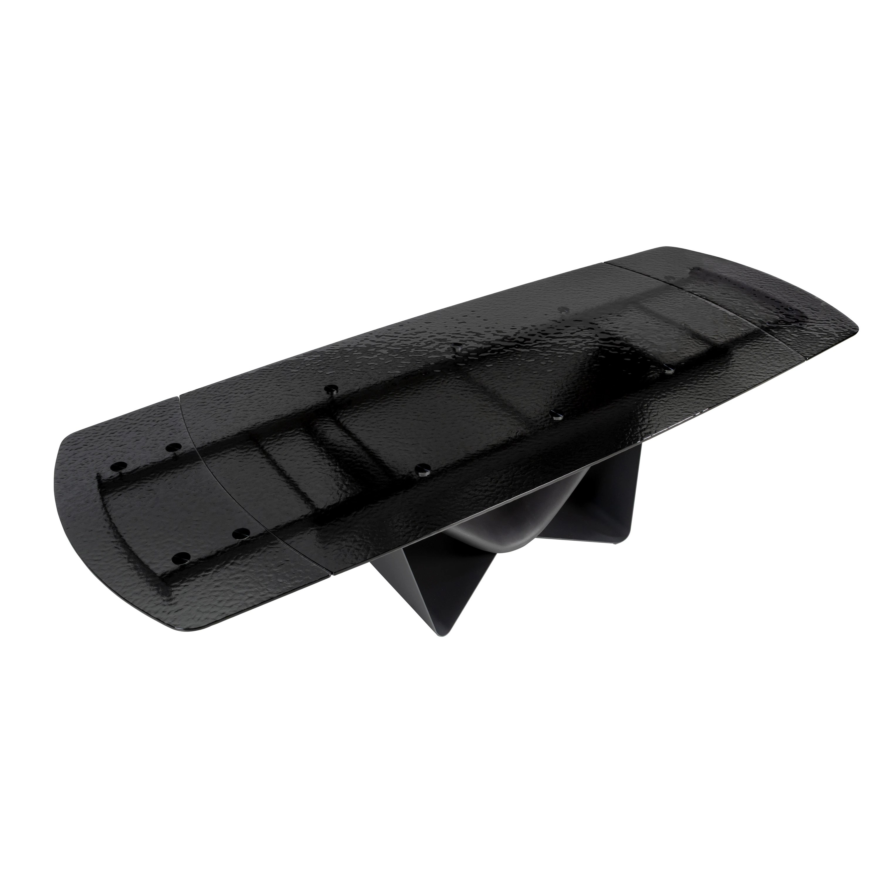 Table de salle à manger extensible ovale tonneau en verre noir, acier, fibre de verre gris foncé et métal