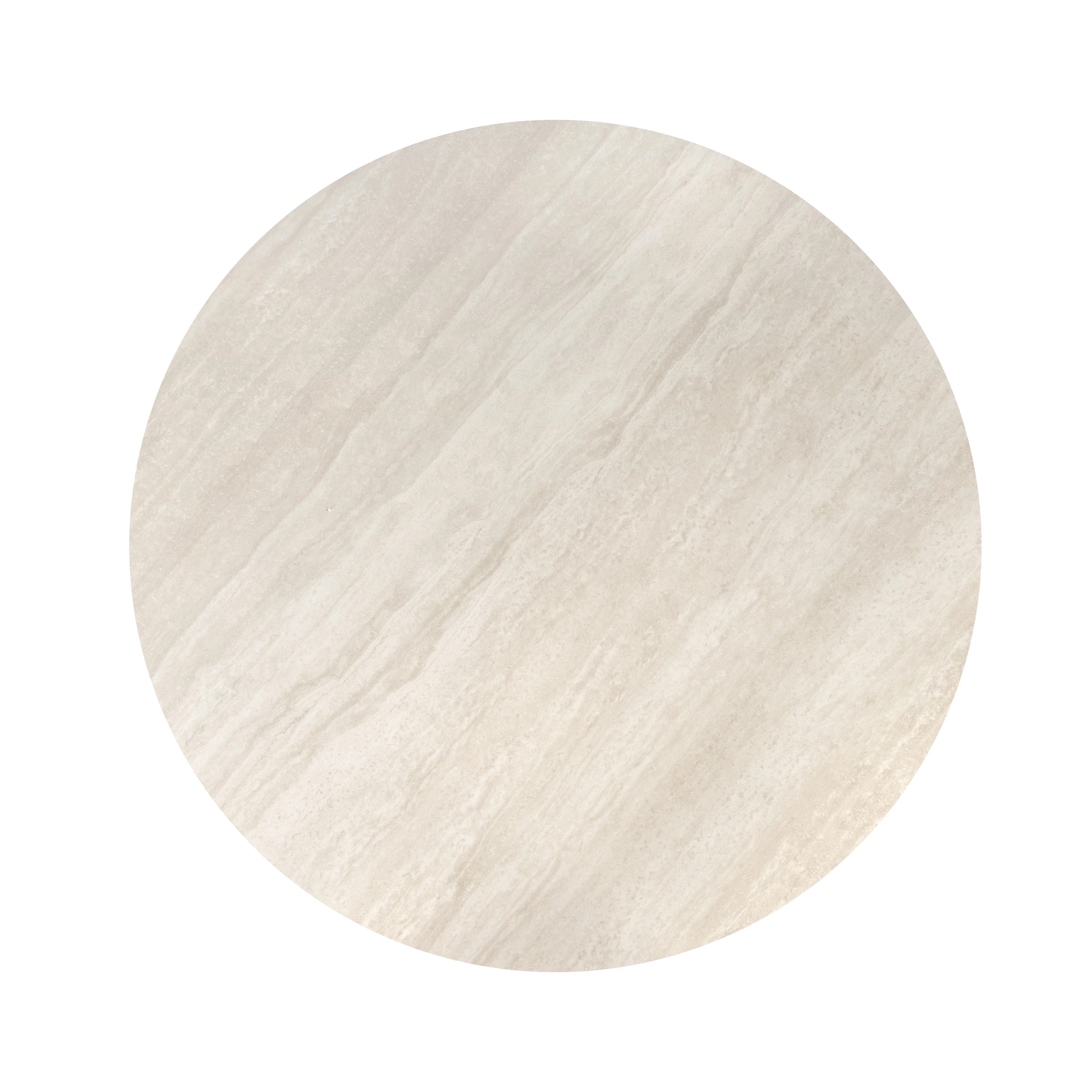 Table à manger ronde en marbre céramique et bois revêtu d’une feuille flexible de marbre céramique