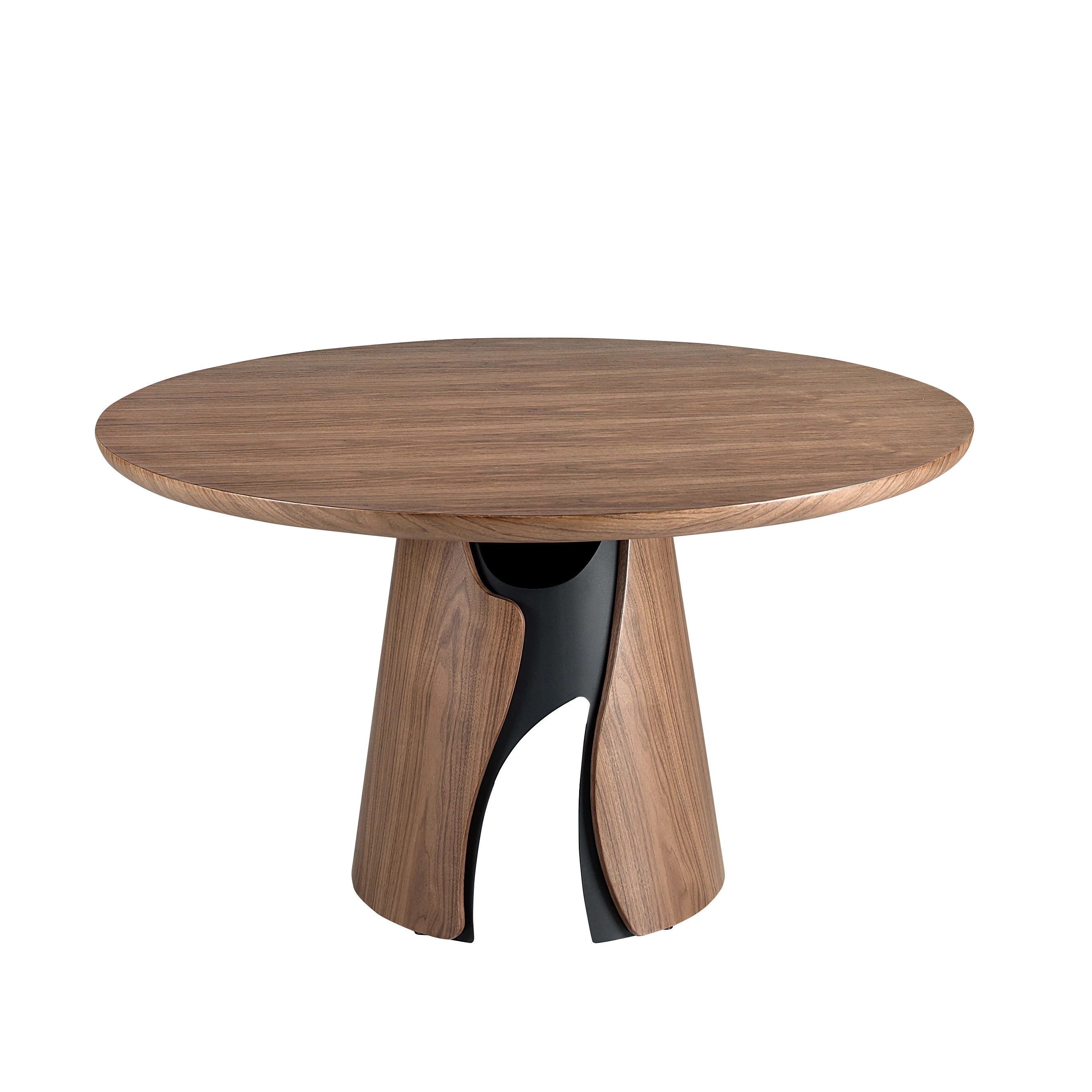 Table de salle à manger ronde en noyer et acier époxy noir