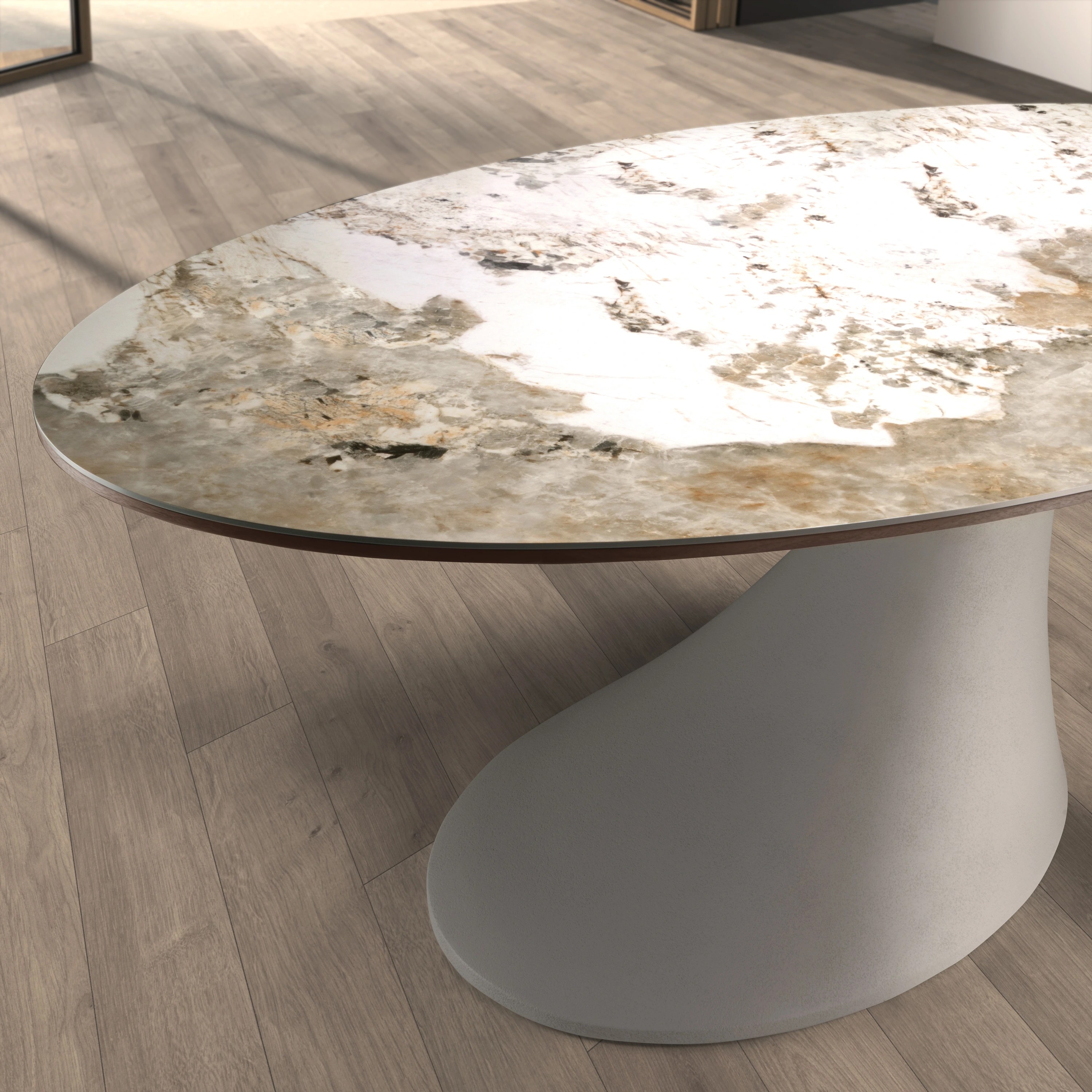 Table de salle à manger ovale en marbre céramique et fibre de verre époxy couleur sable