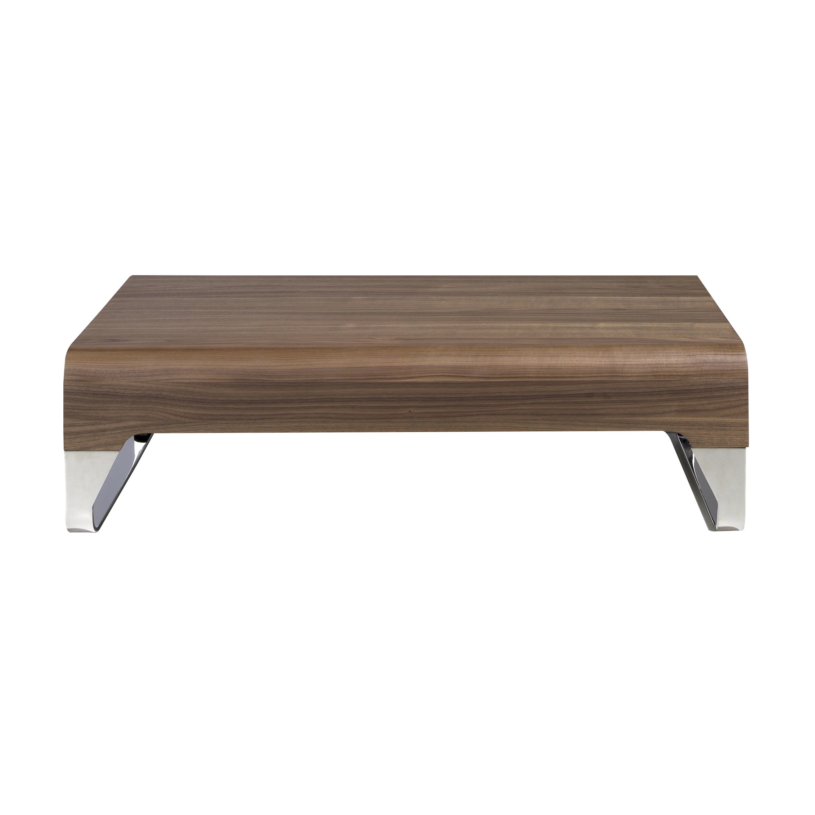 Table basse rectangulaire en noyer et acier chromé