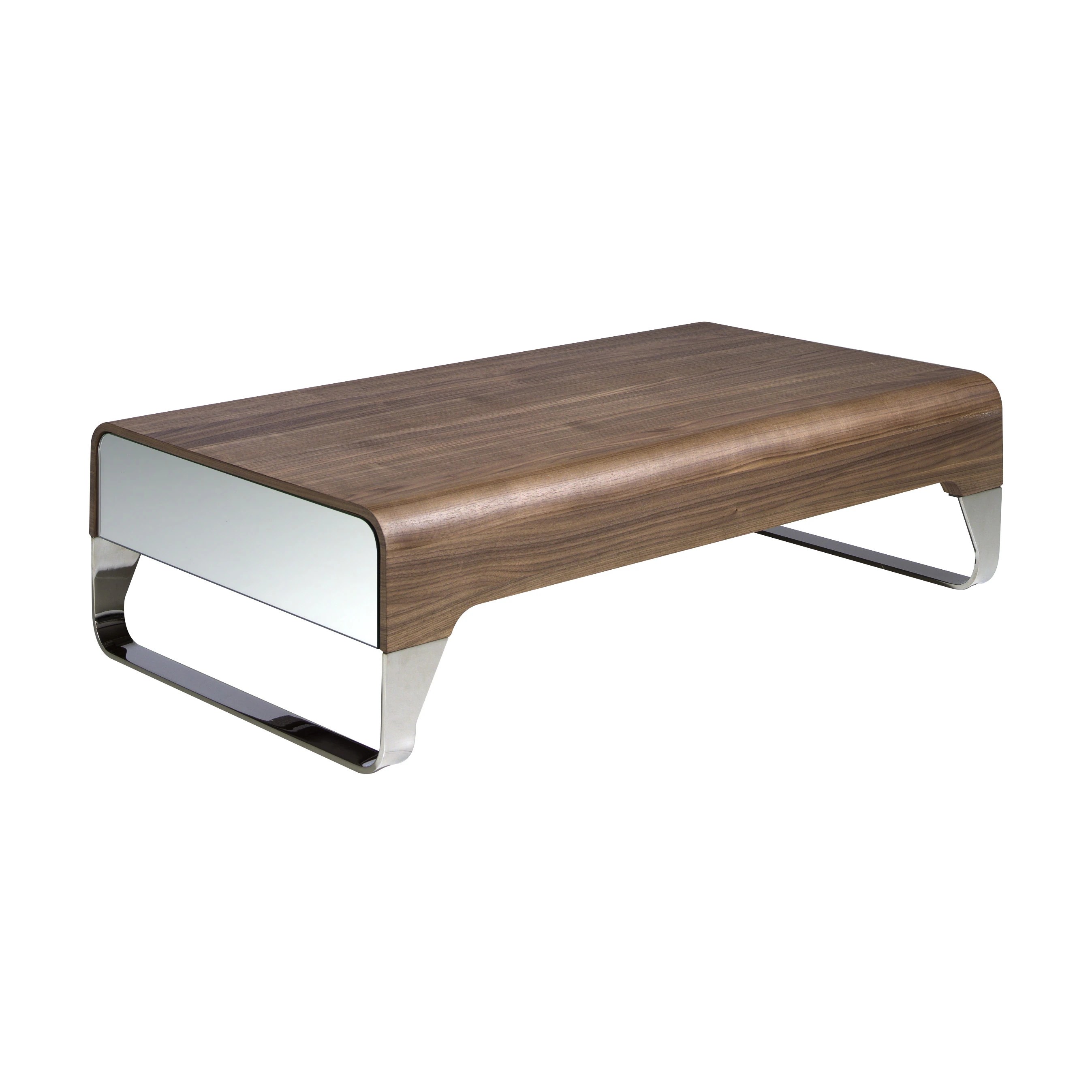 Table basse rectangulaire en noyer et acier chromé