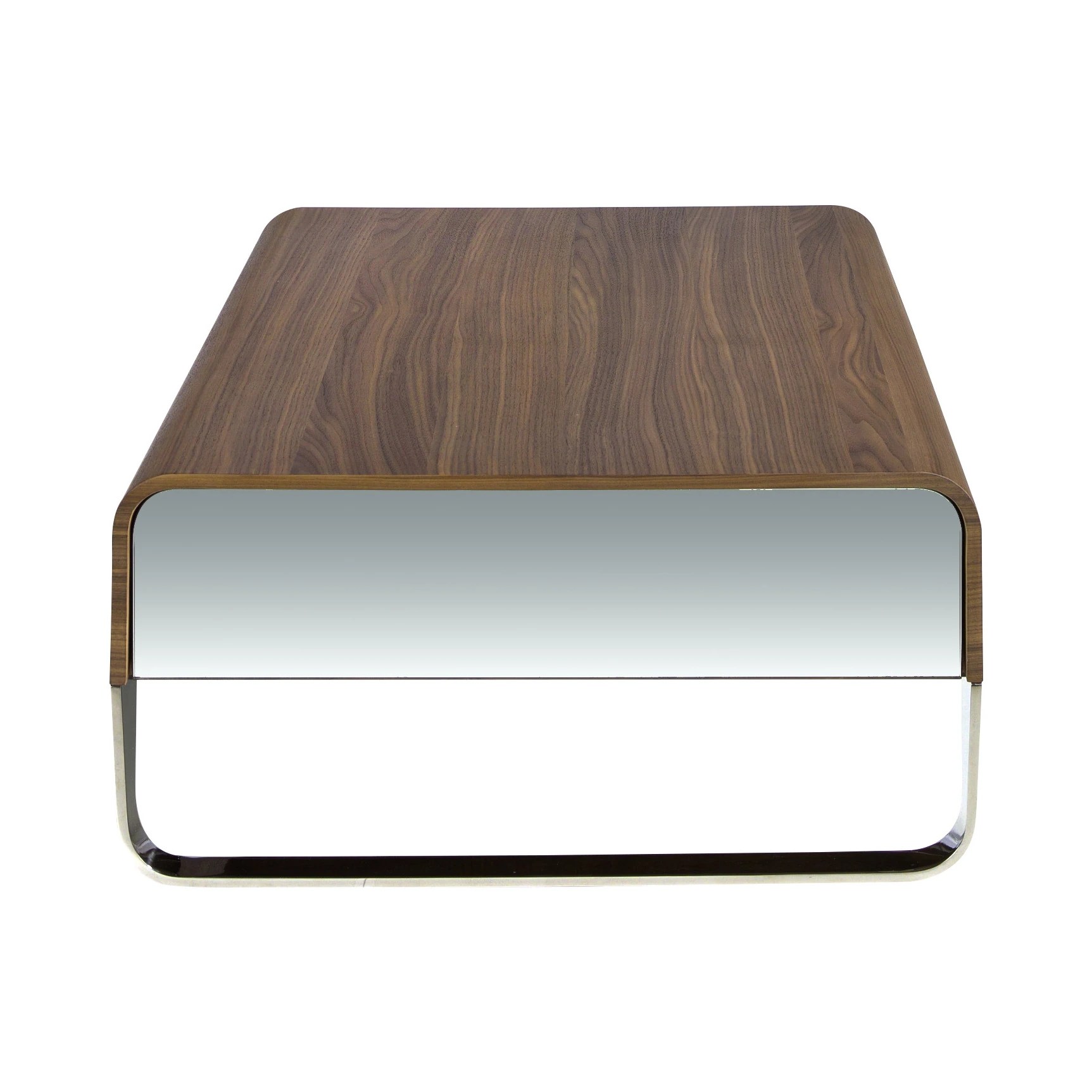Table basse rectangulaire en noyer et acier chromé