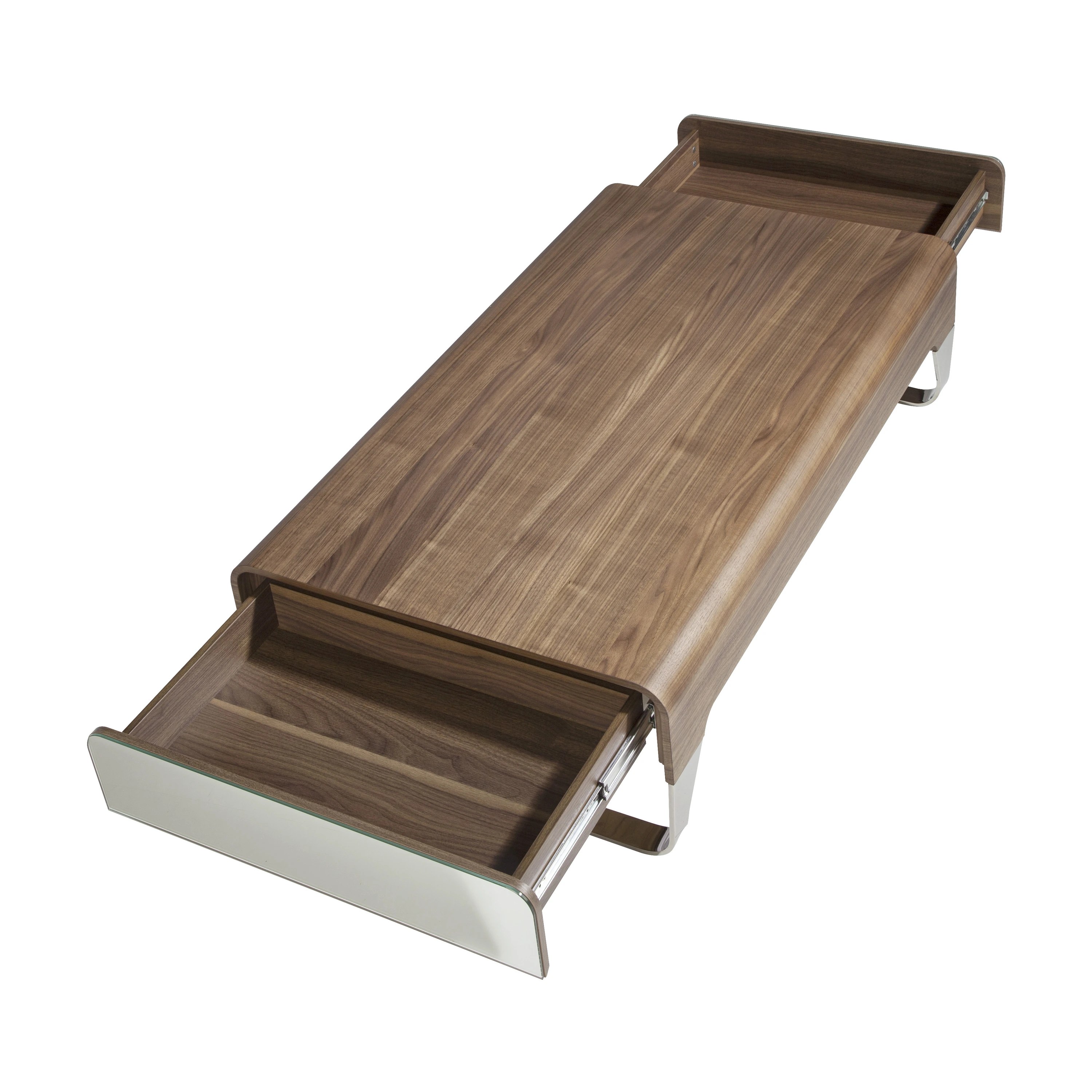Table basse rectangulaire en noyer et acier chromé