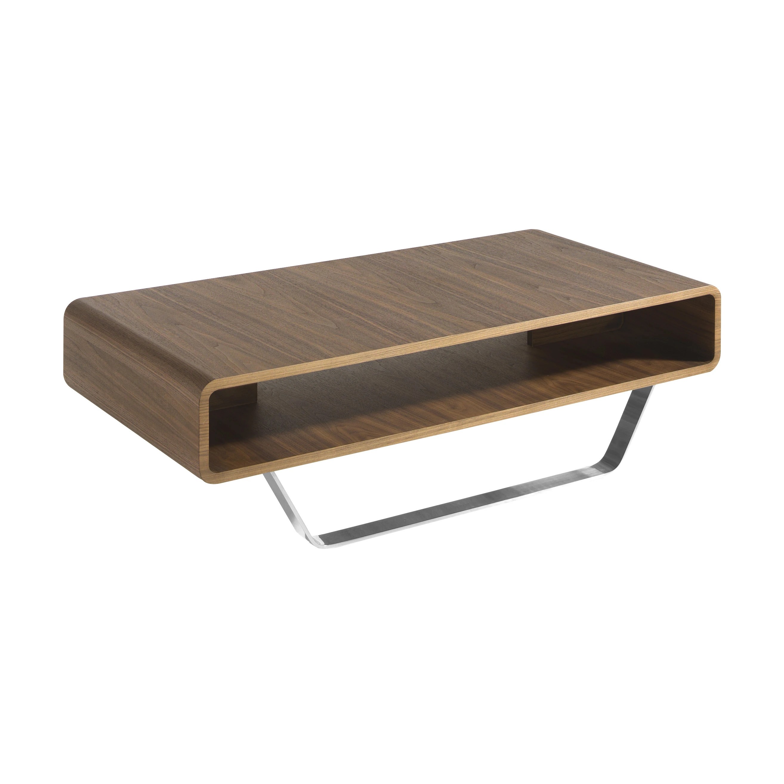 Table basse rectangulaire en noyer et acier chromé