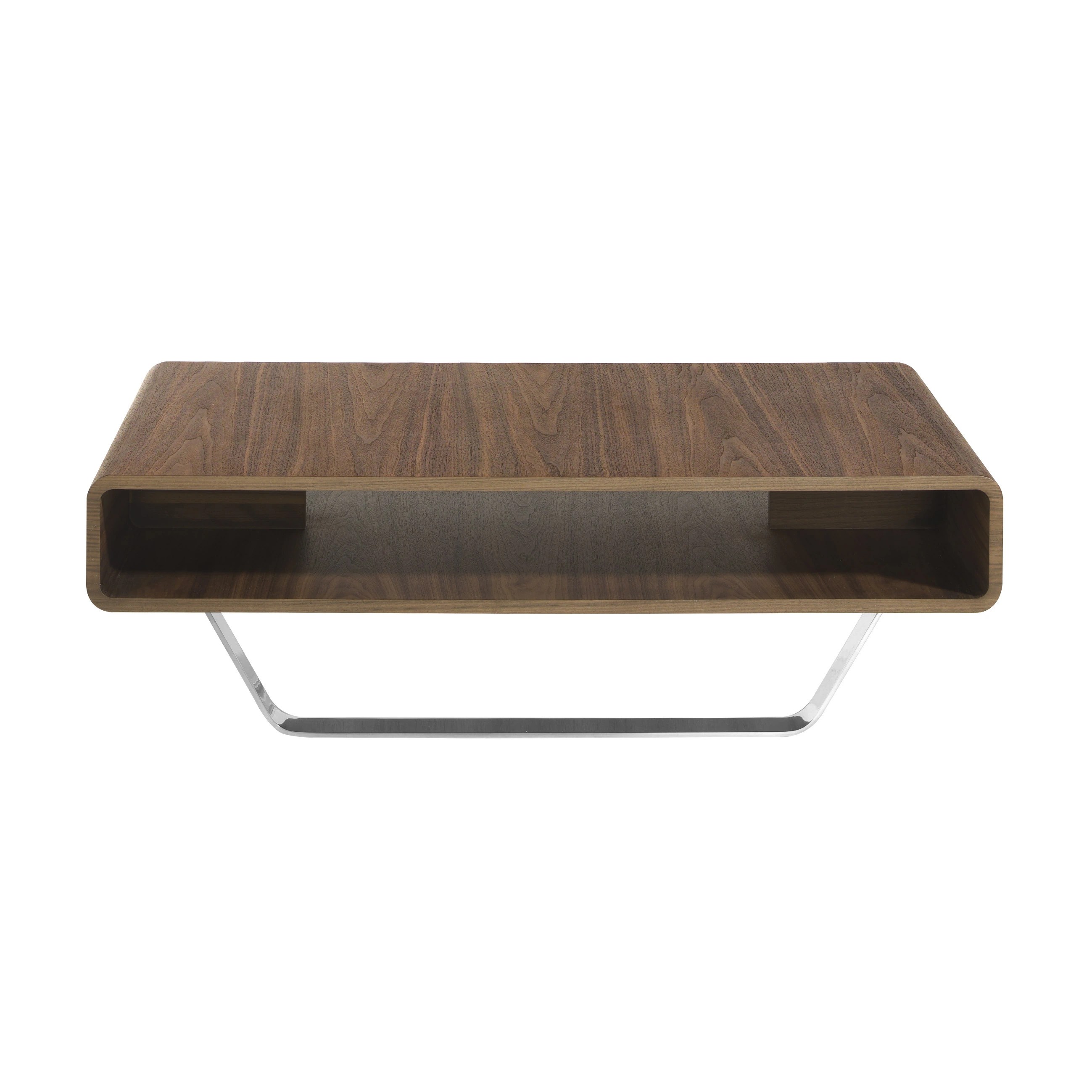 Table basse rectangulaire en noyer et acier chromé