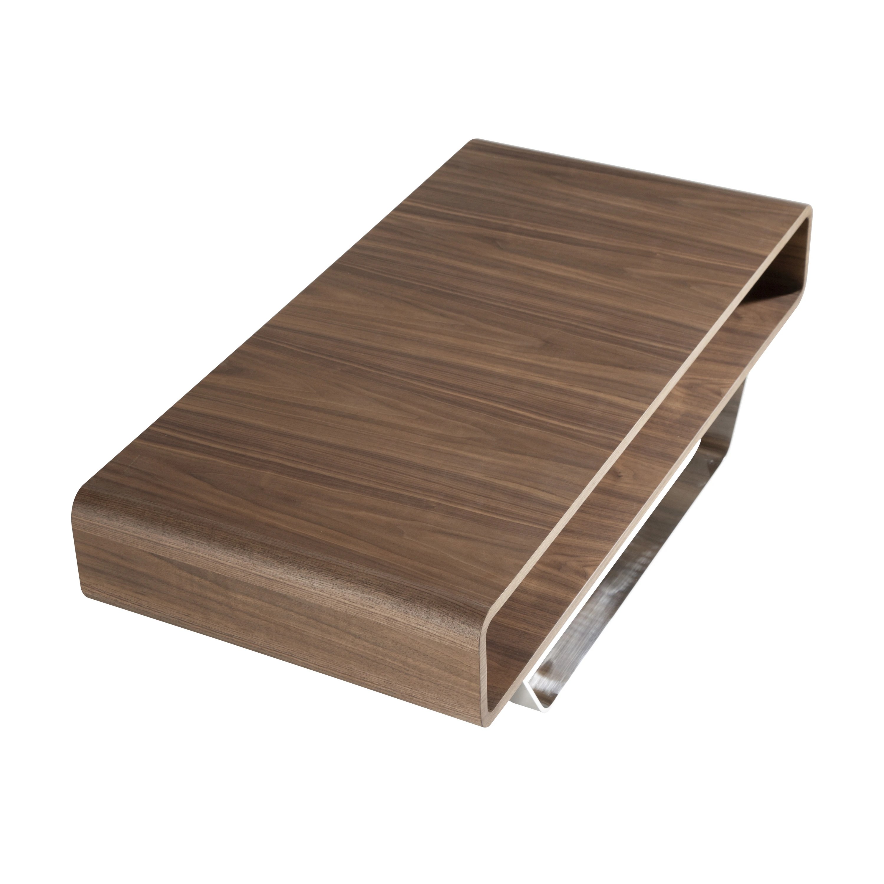 Table basse rectangulaire en noyer et acier chromé