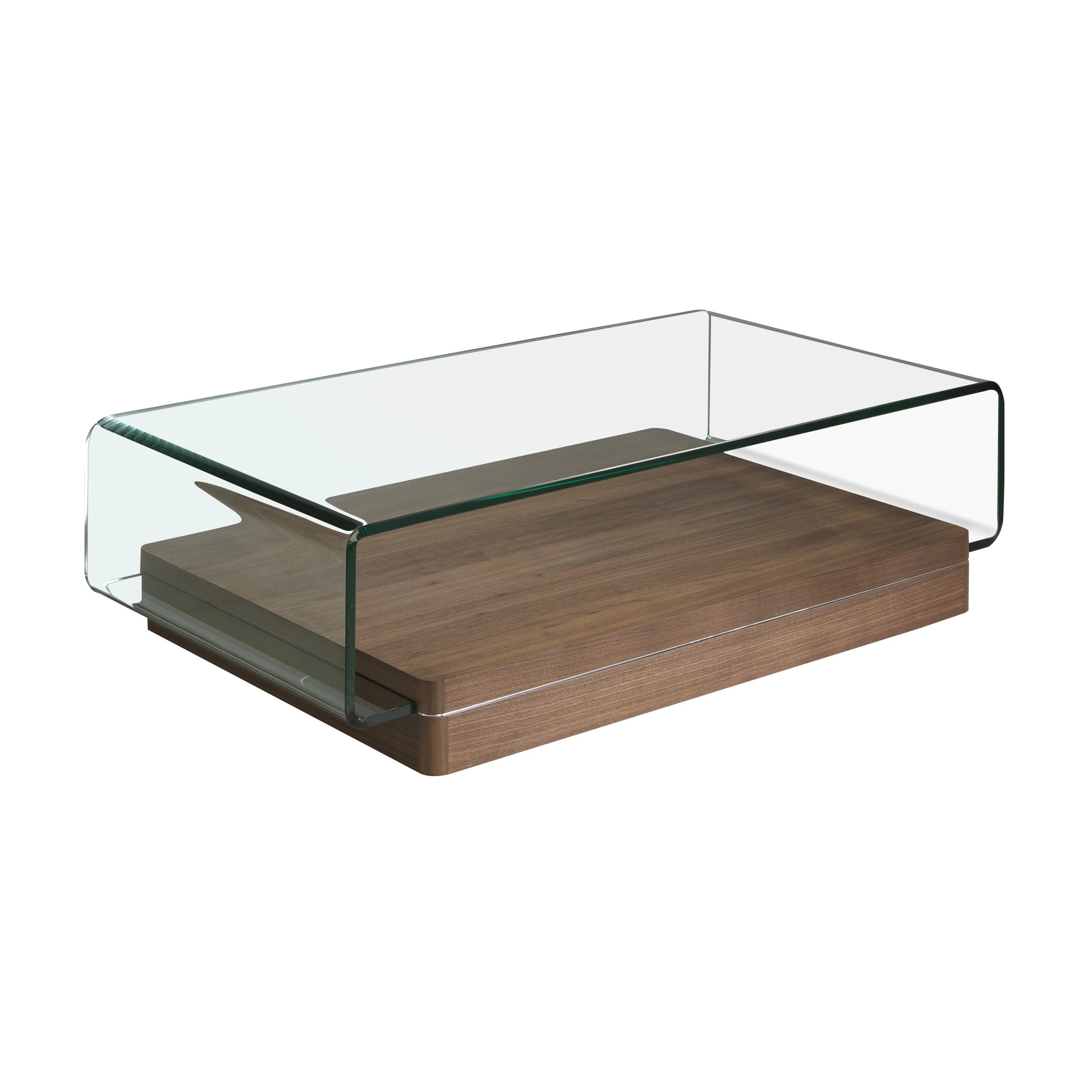 Table basse rectangulaire en verre trempé et noyer