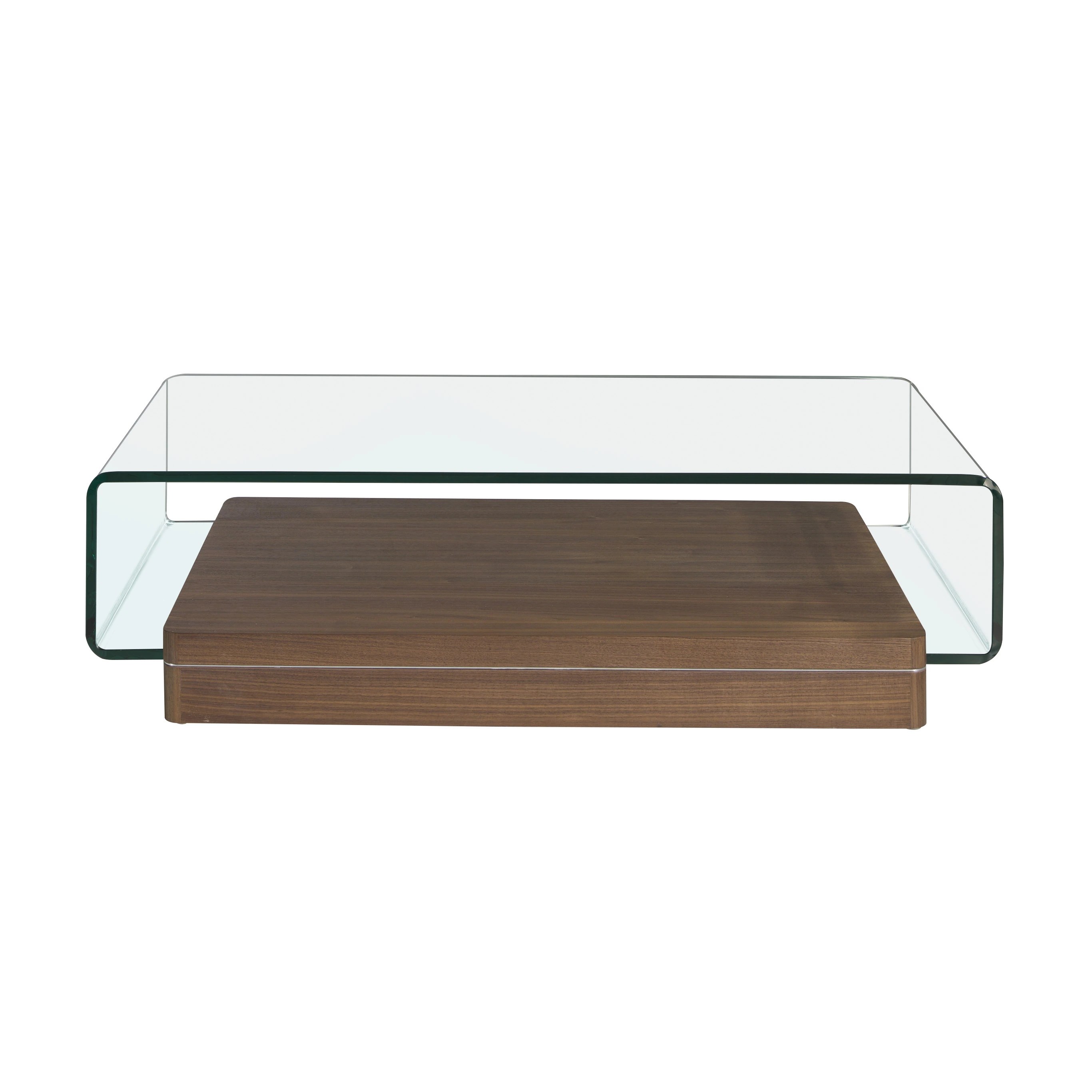 Table basse rectangulaire en verre trempé et noyer