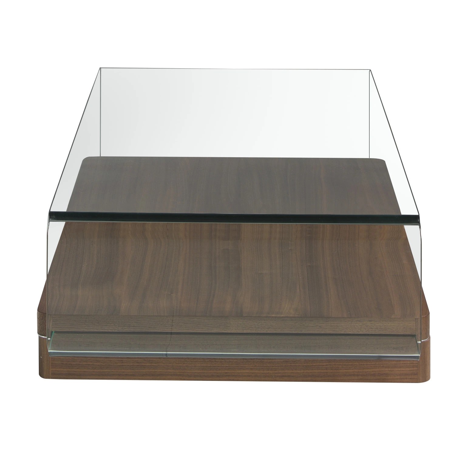 Table basse rectangulaire en verre trempé et noyer