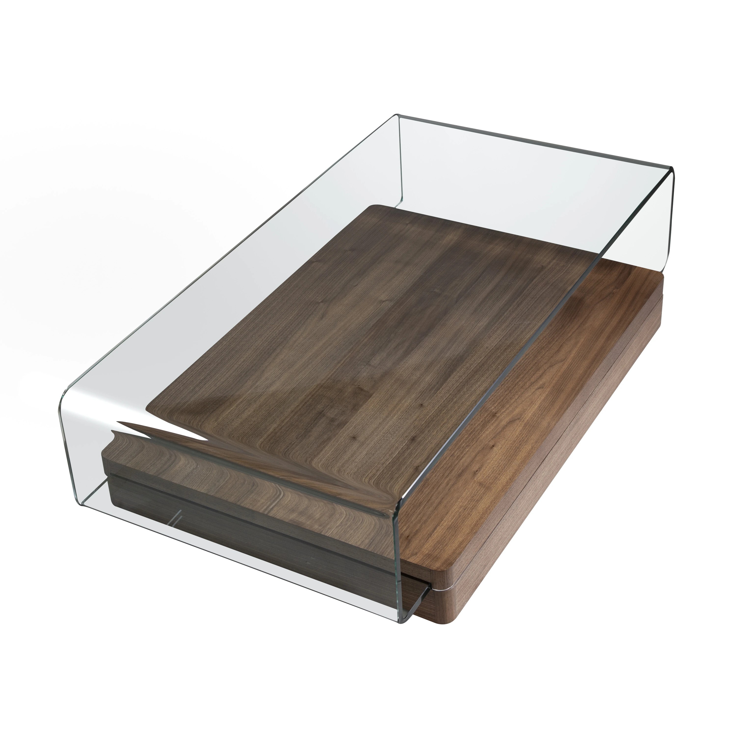 Table basse rectangulaire en verre trempé et noyer
