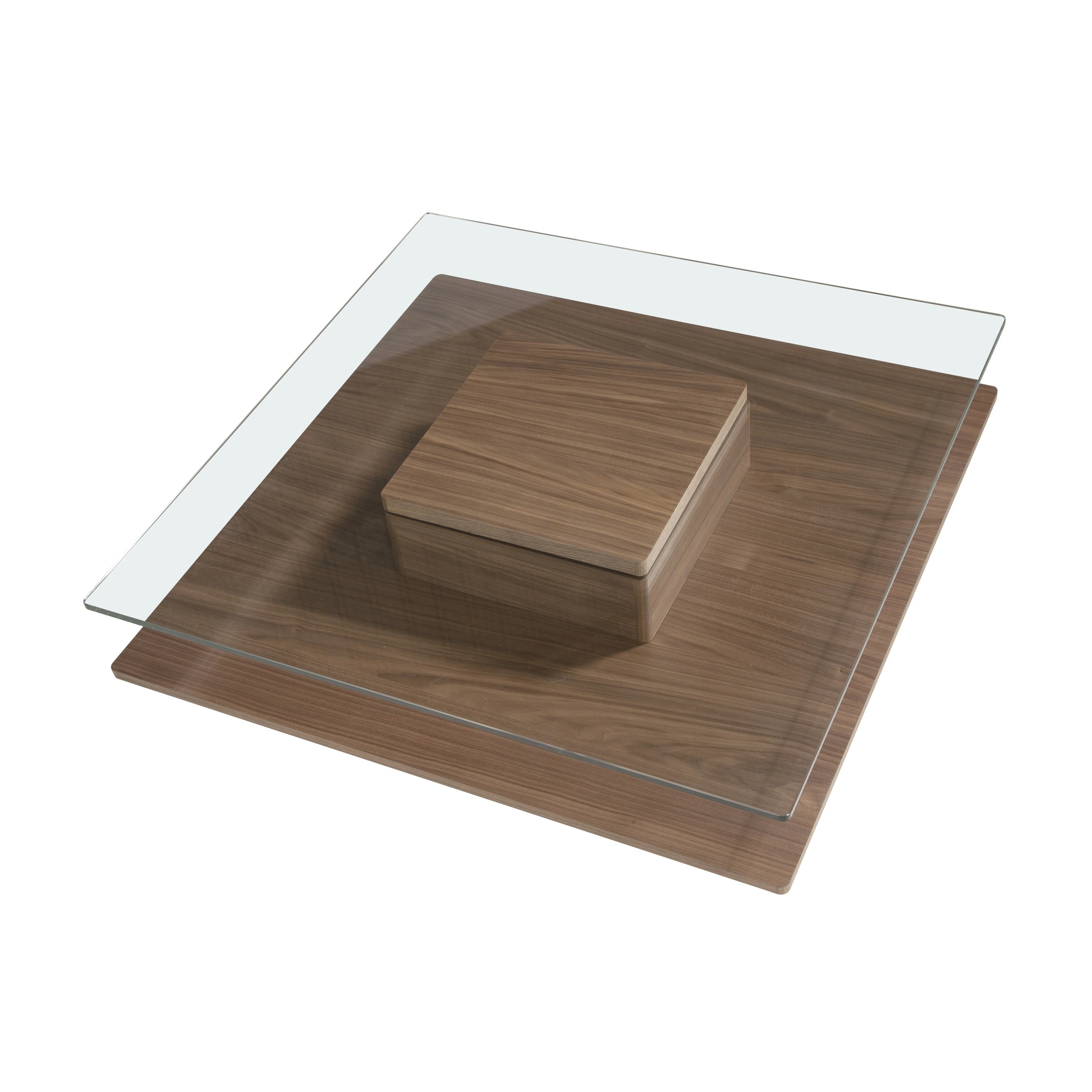 Table basse carrée en verre trempé et noyer