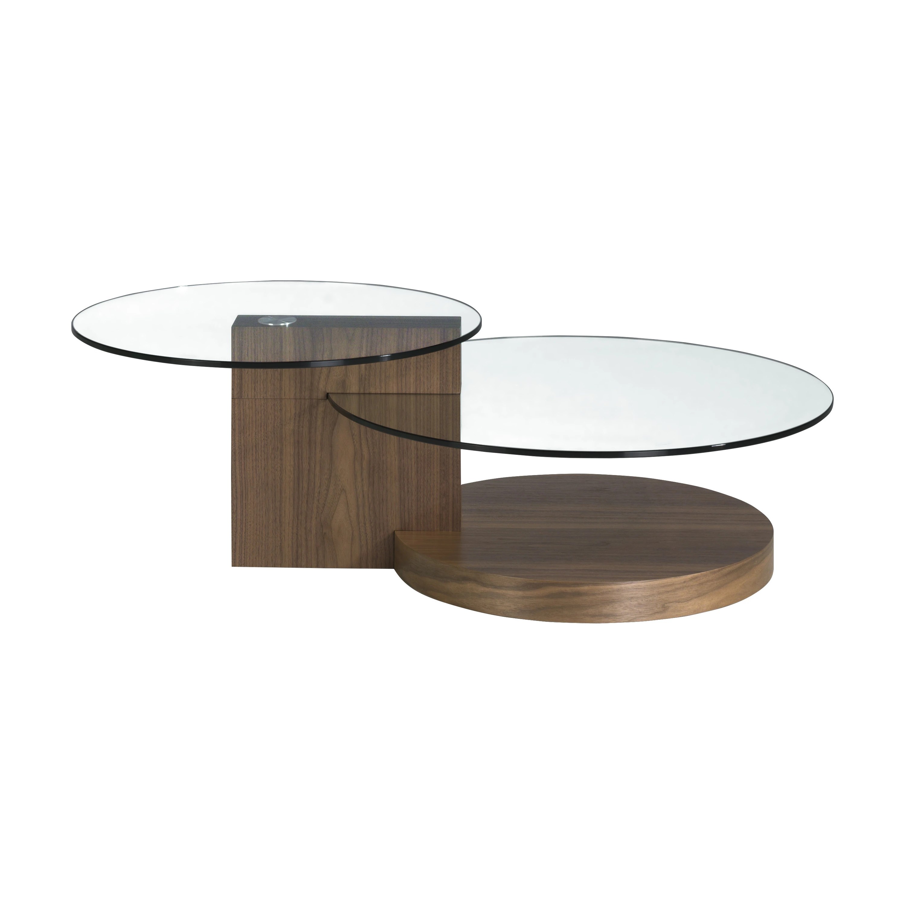 Table basse ronde en verre trempé et noyer