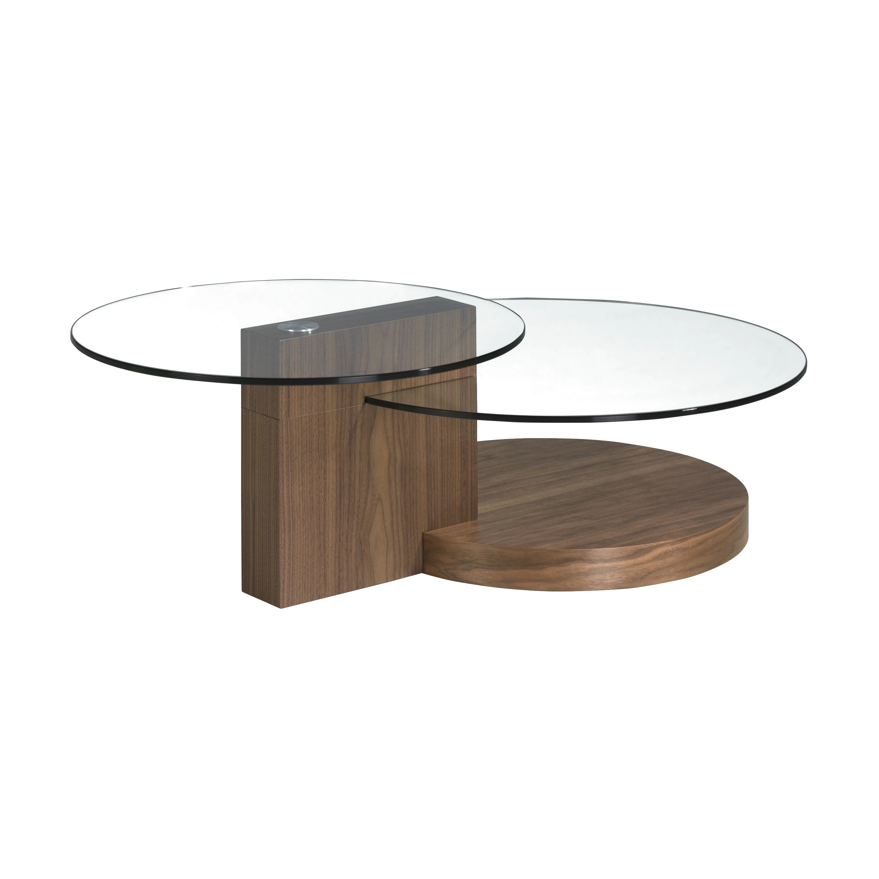 Table basse ronde en verre trempé et noyer