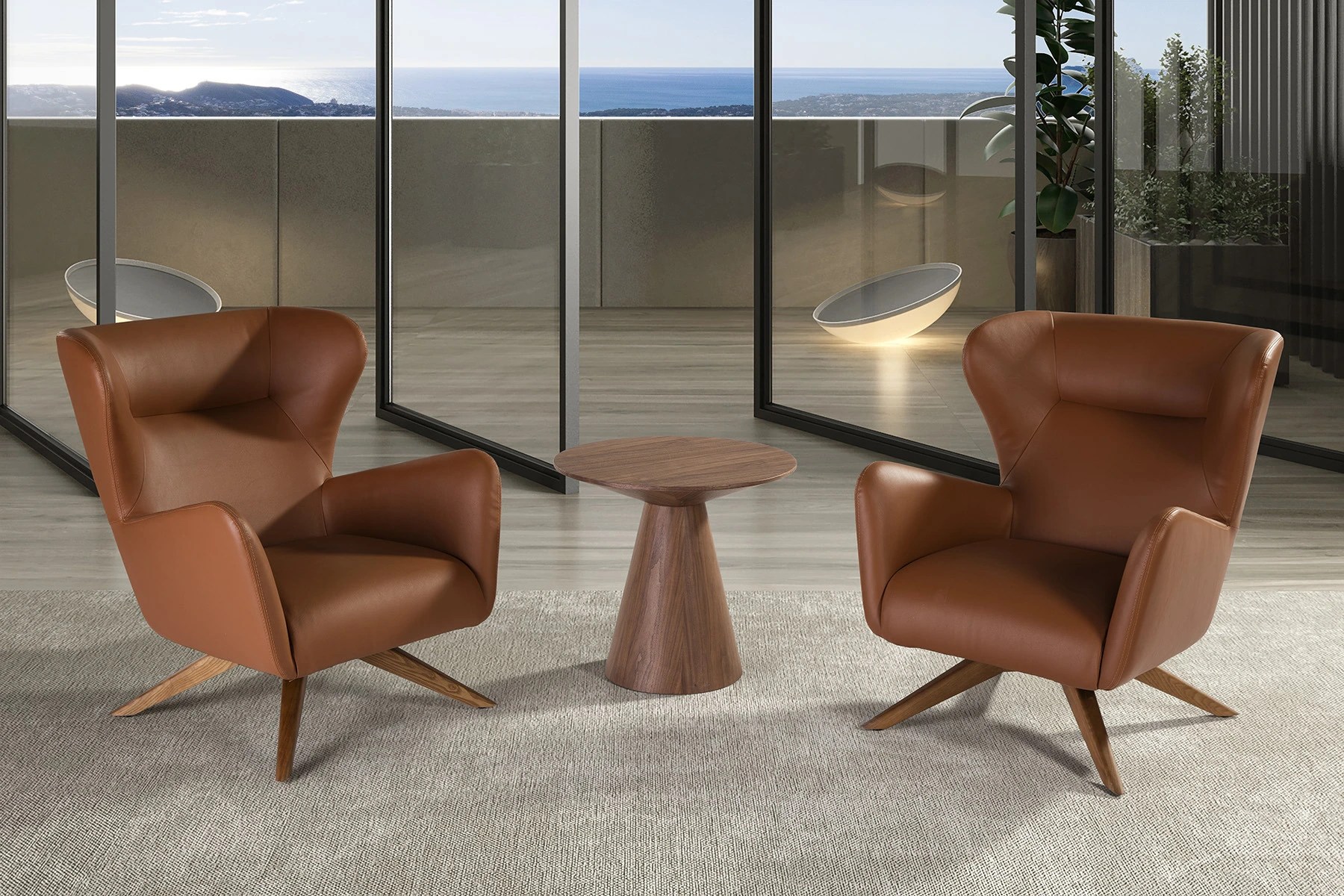 Table d'angle ronde en noyer