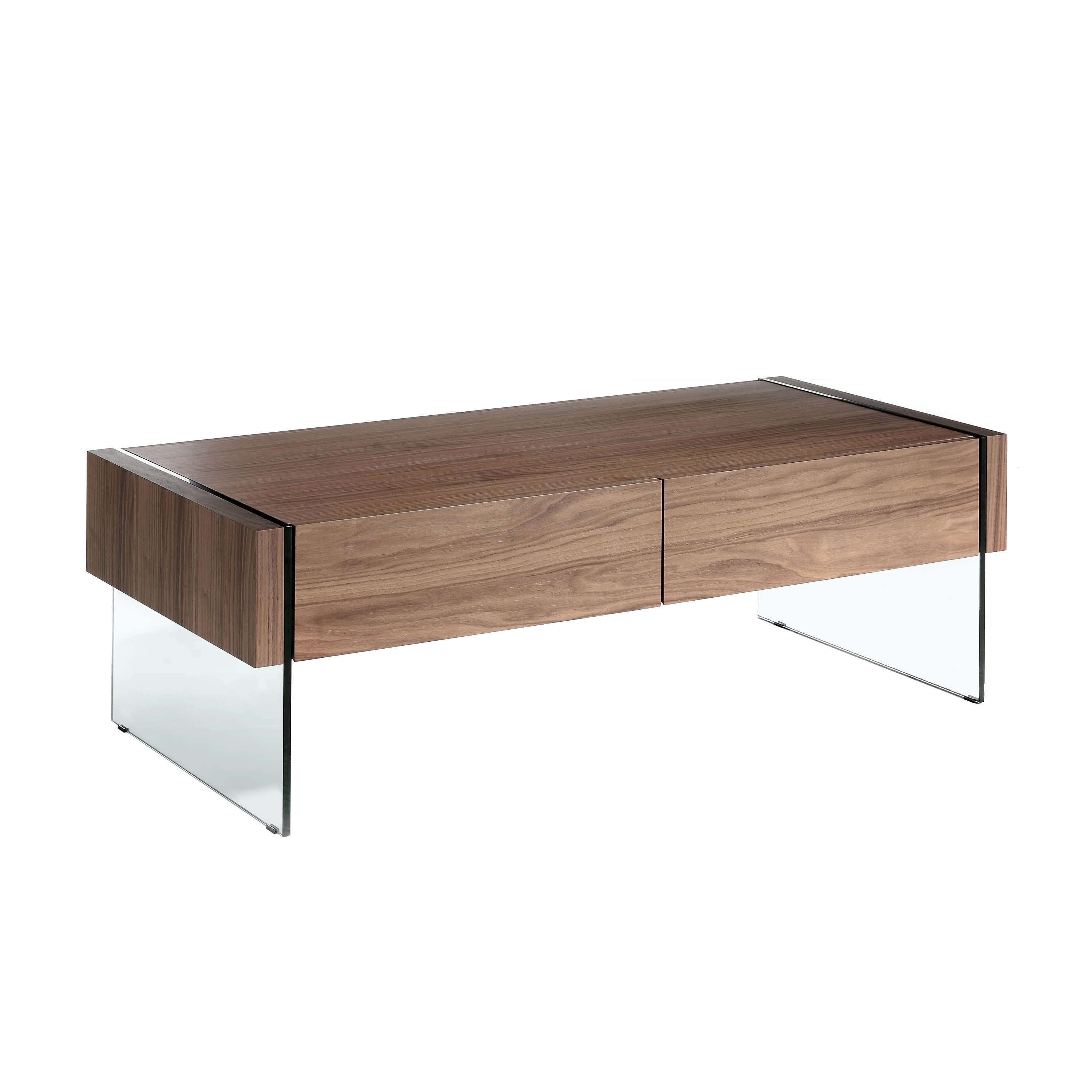 Table basse rectangulaire en noyer et verre trempé