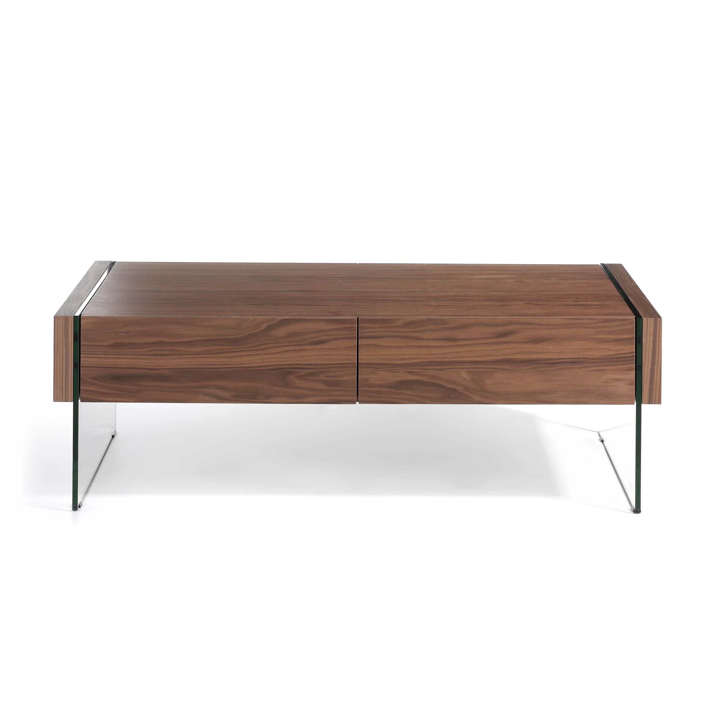 Table basse rectangulaire en noyer et verre trempé
