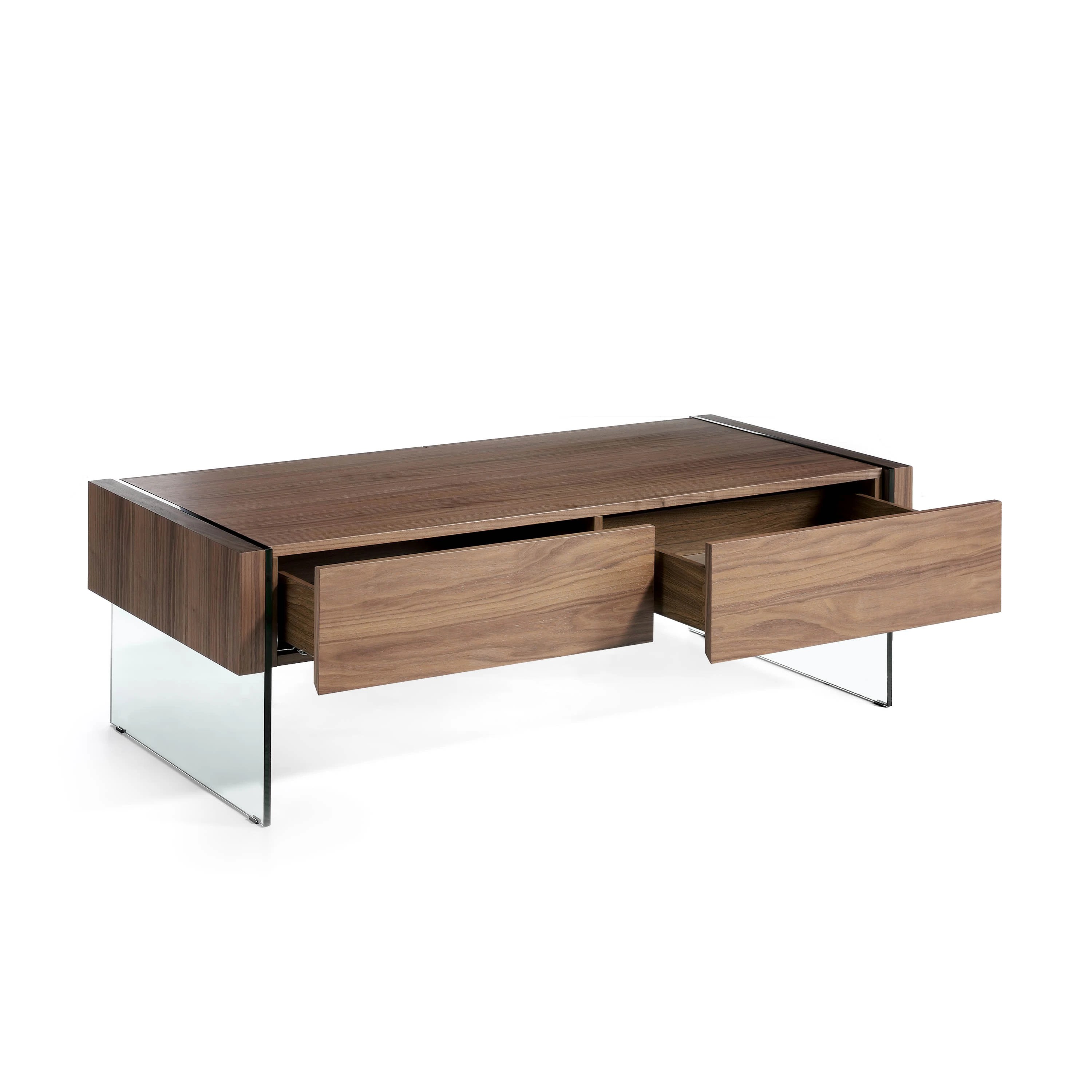 Table basse rectangulaire en noyer et verre trempé