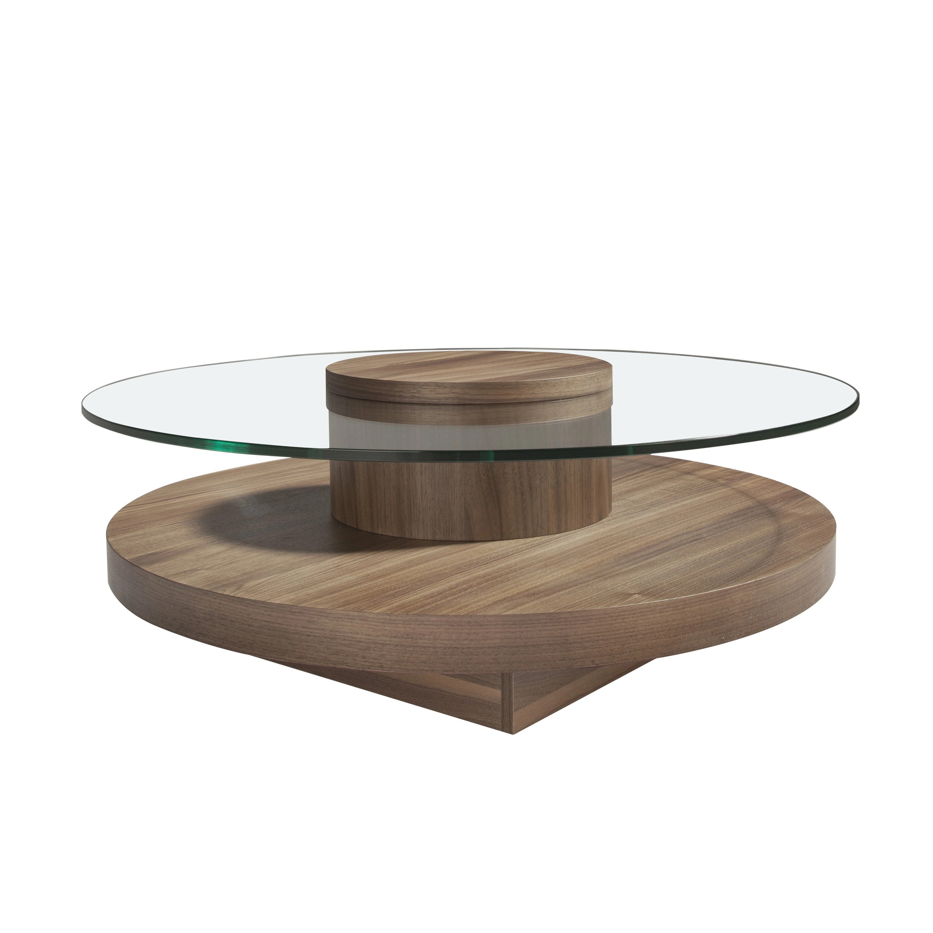 Table basse ronde en verre trempé et noyer