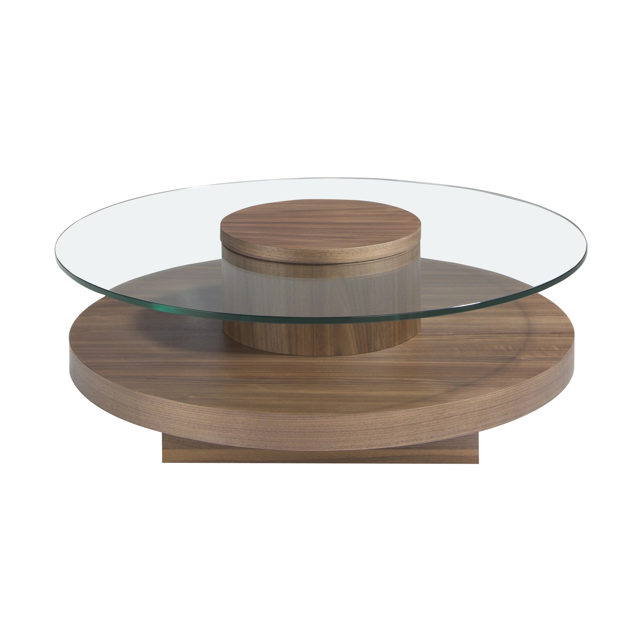 Table basse ronde en verre trempé et noyer
