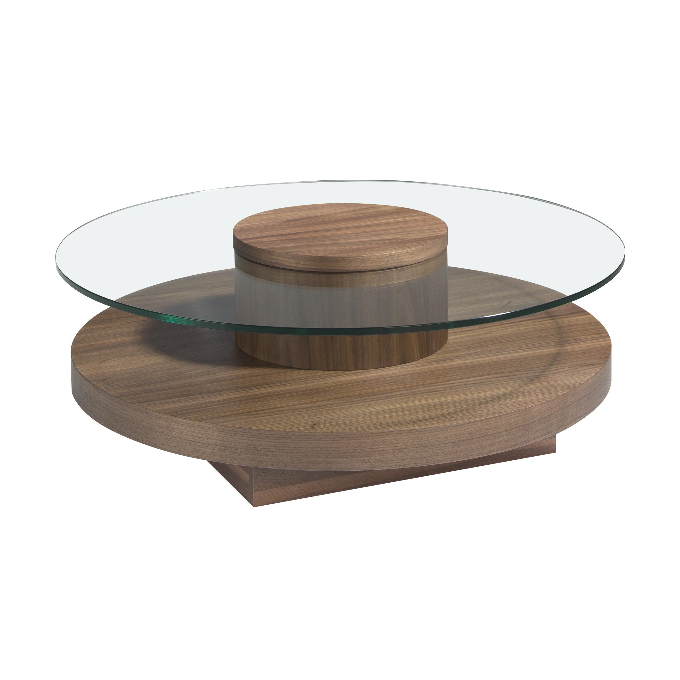 Table basse ronde en verre trempé et noyer