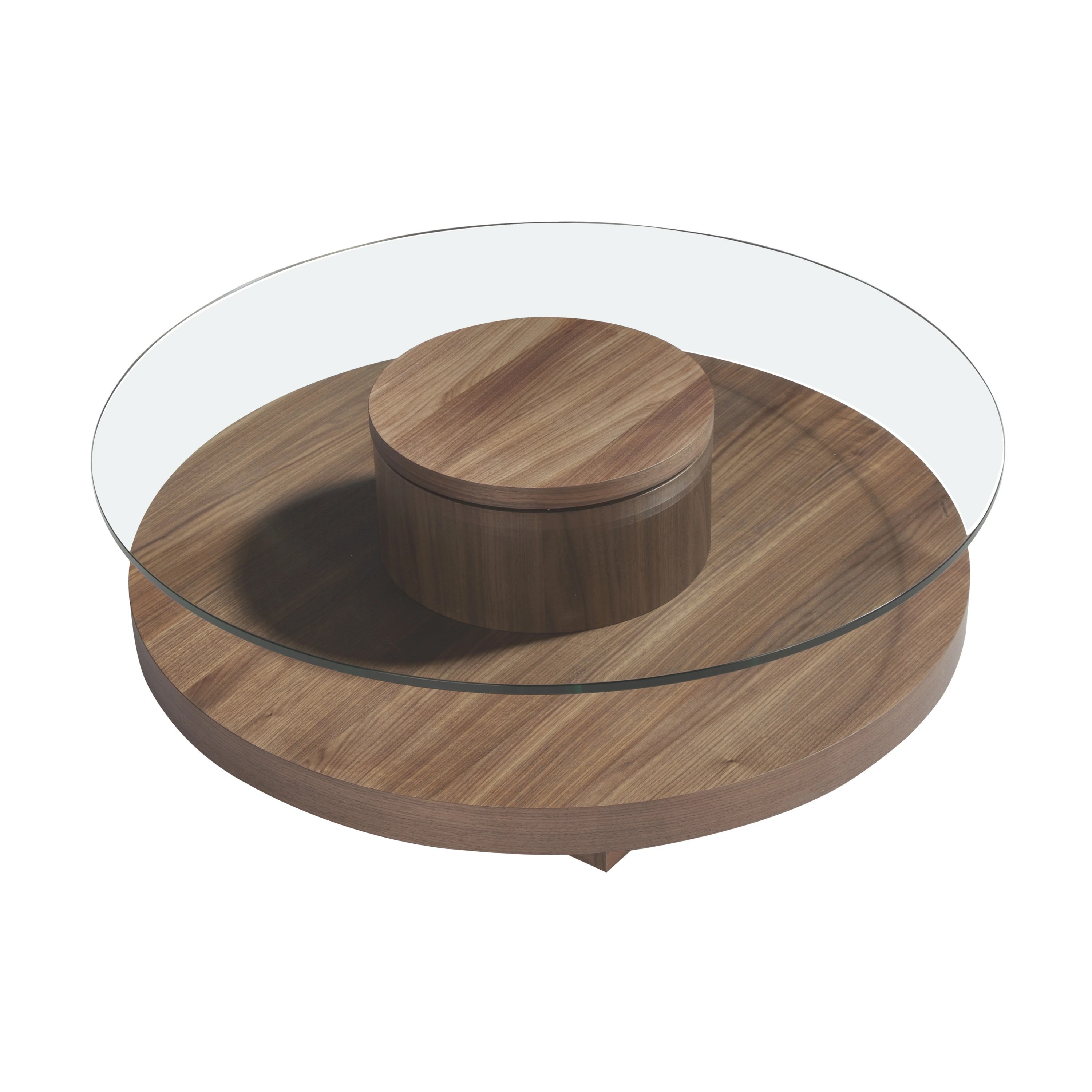 Table basse ronde en verre trempé et noyer