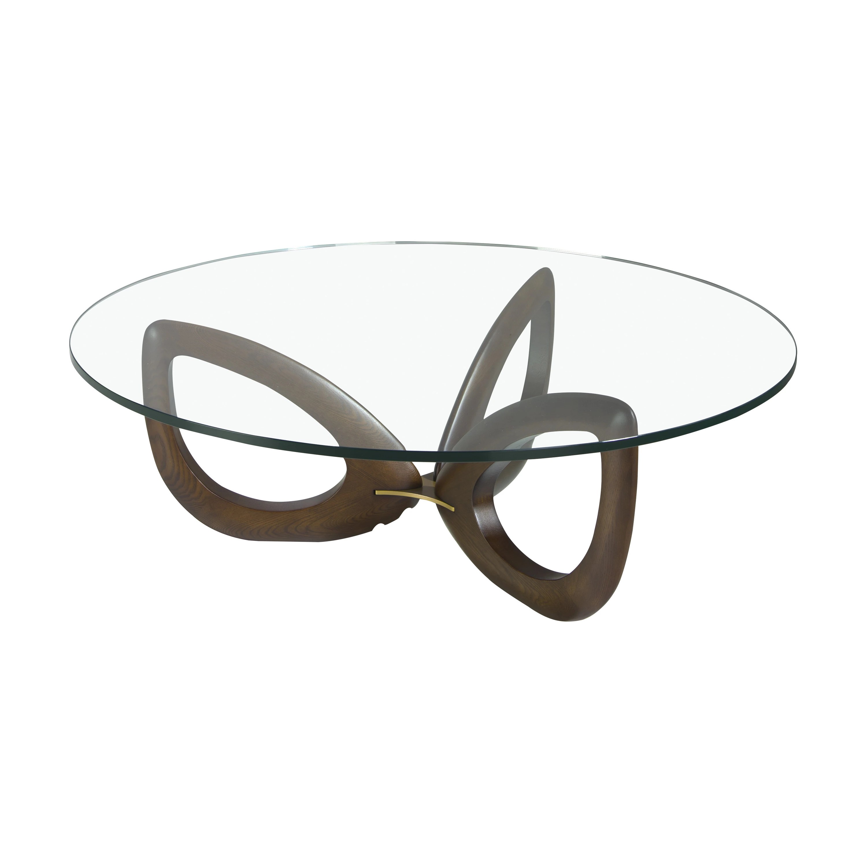 Table basse ronde en verre trempé et noyer