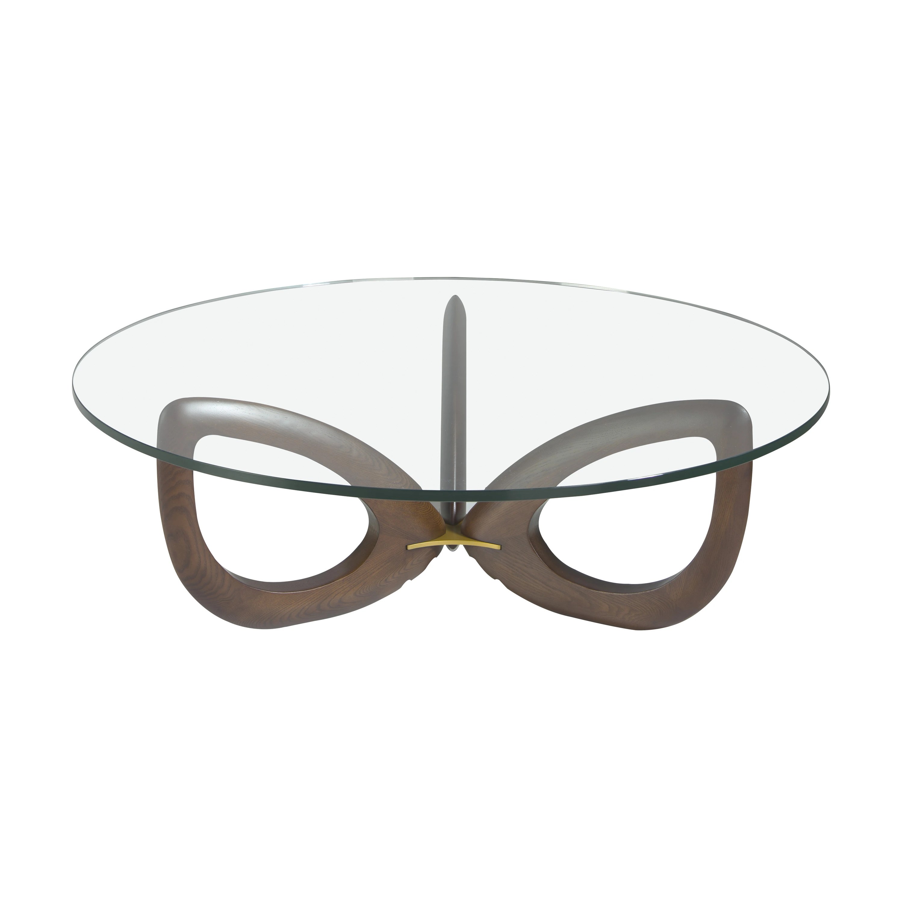 Table basse ronde en verre trempé et noyer