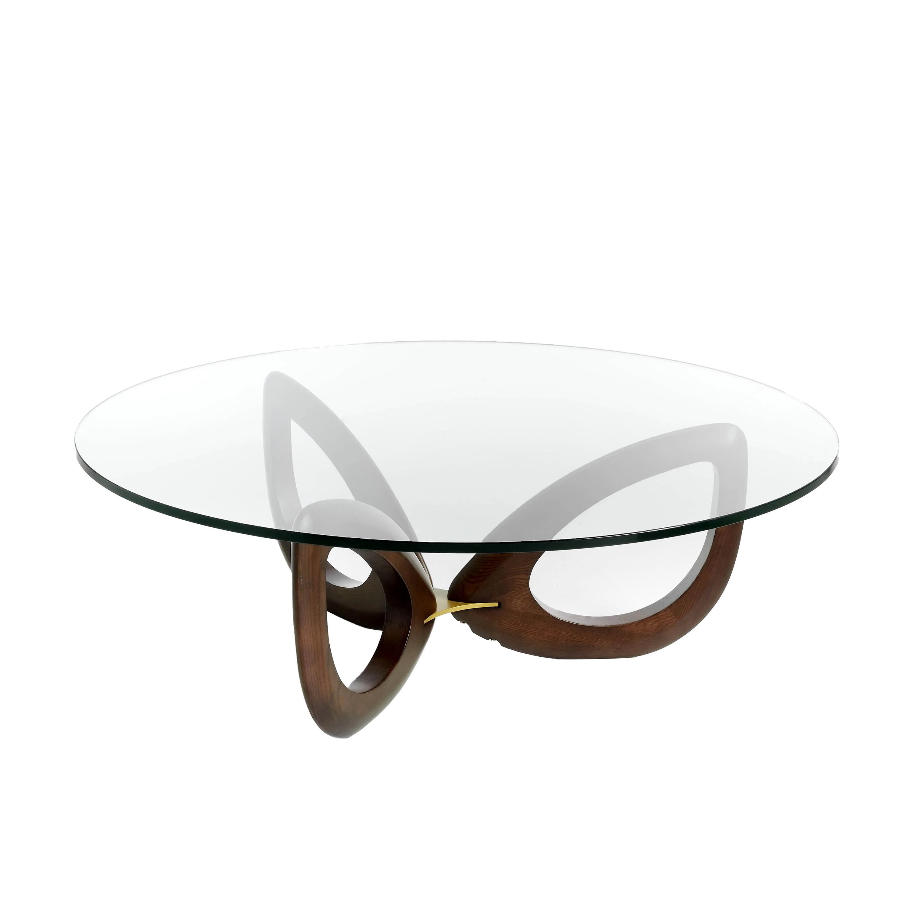 Table basse ronde en verre trempé et noyer